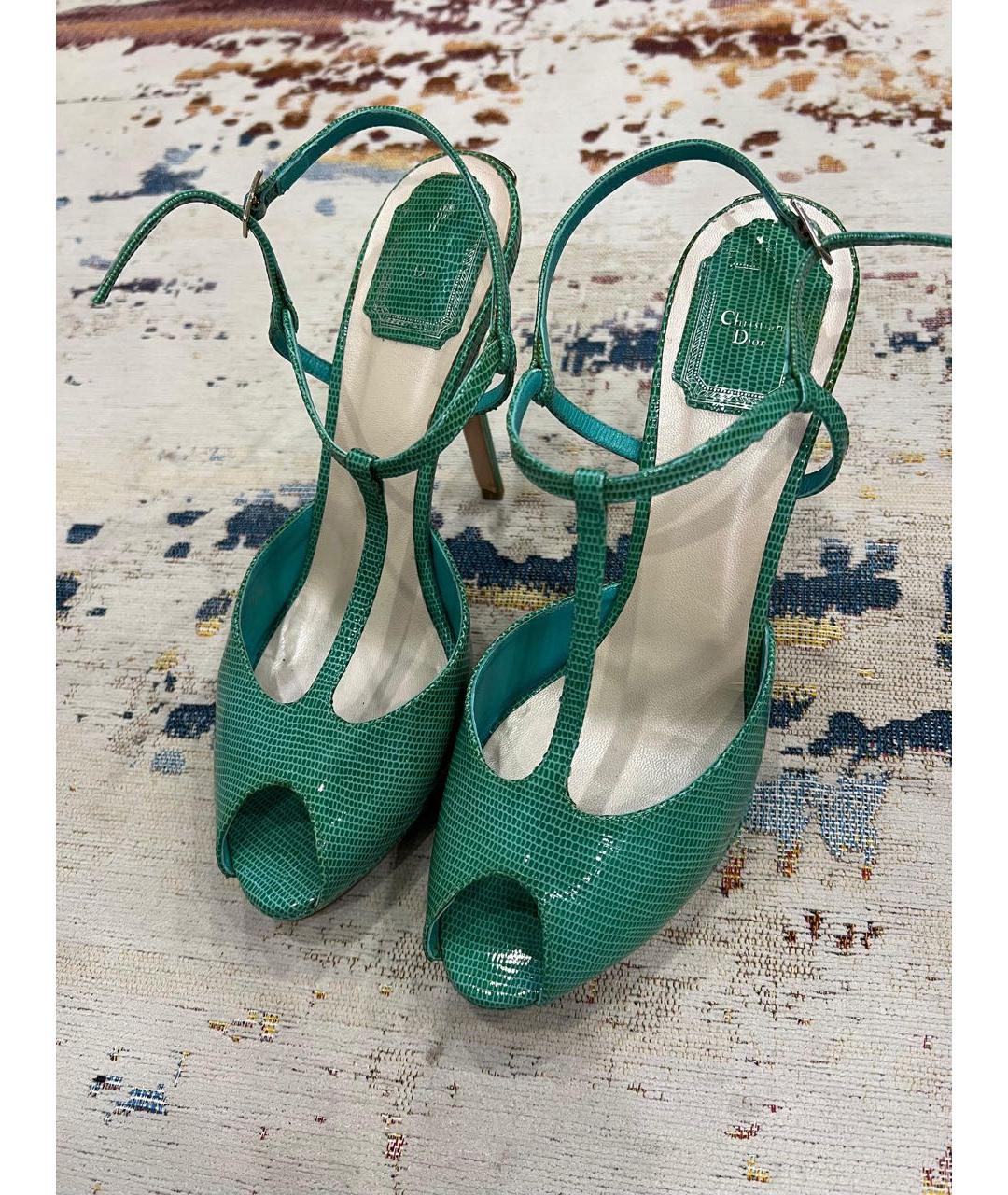 CHRISTIAN DIOR Бирюзовые босоножки из лакированной кожи, фото 3