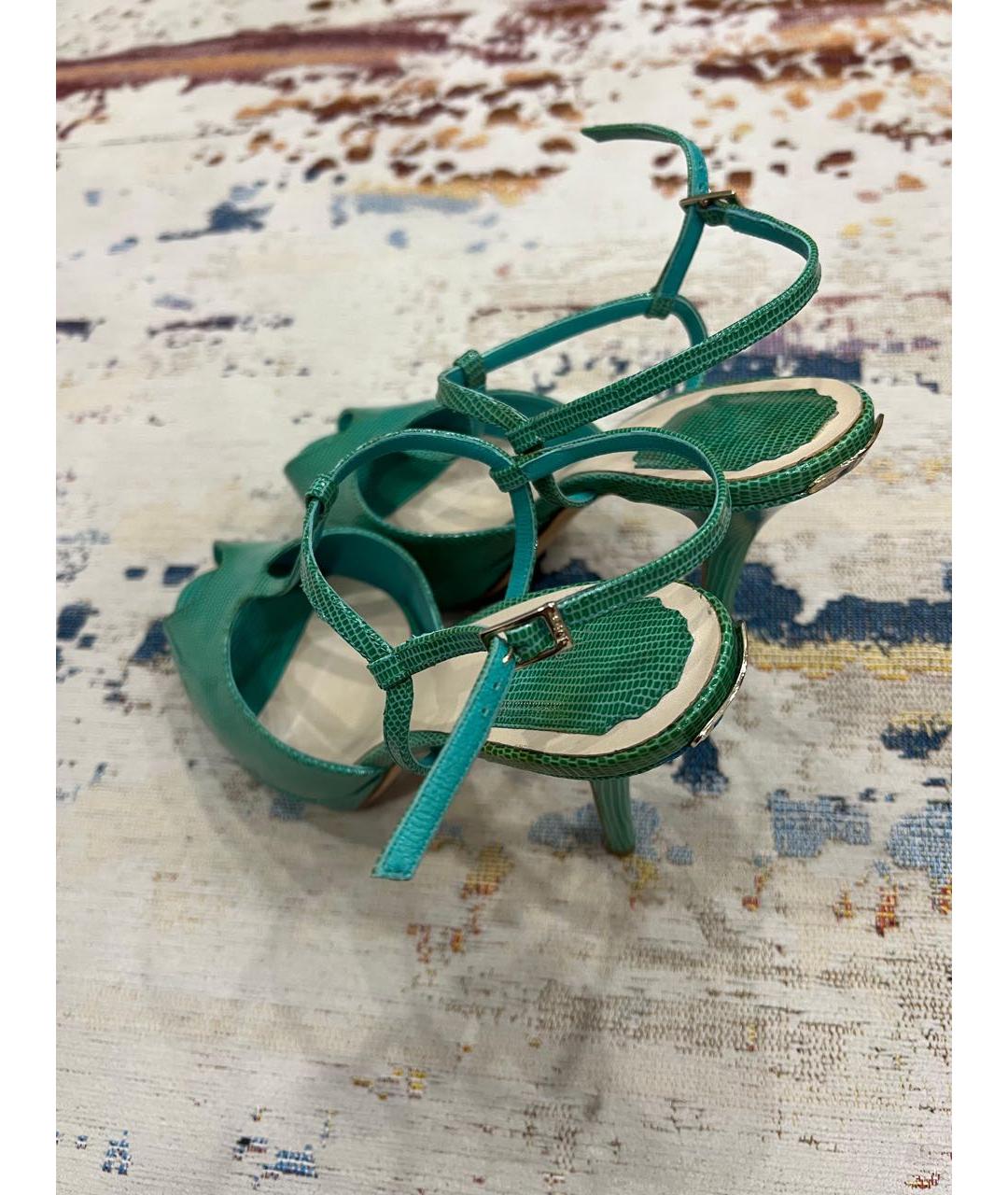 CHRISTIAN DIOR Бирюзовые босоножки из лакированной кожи, фото 8