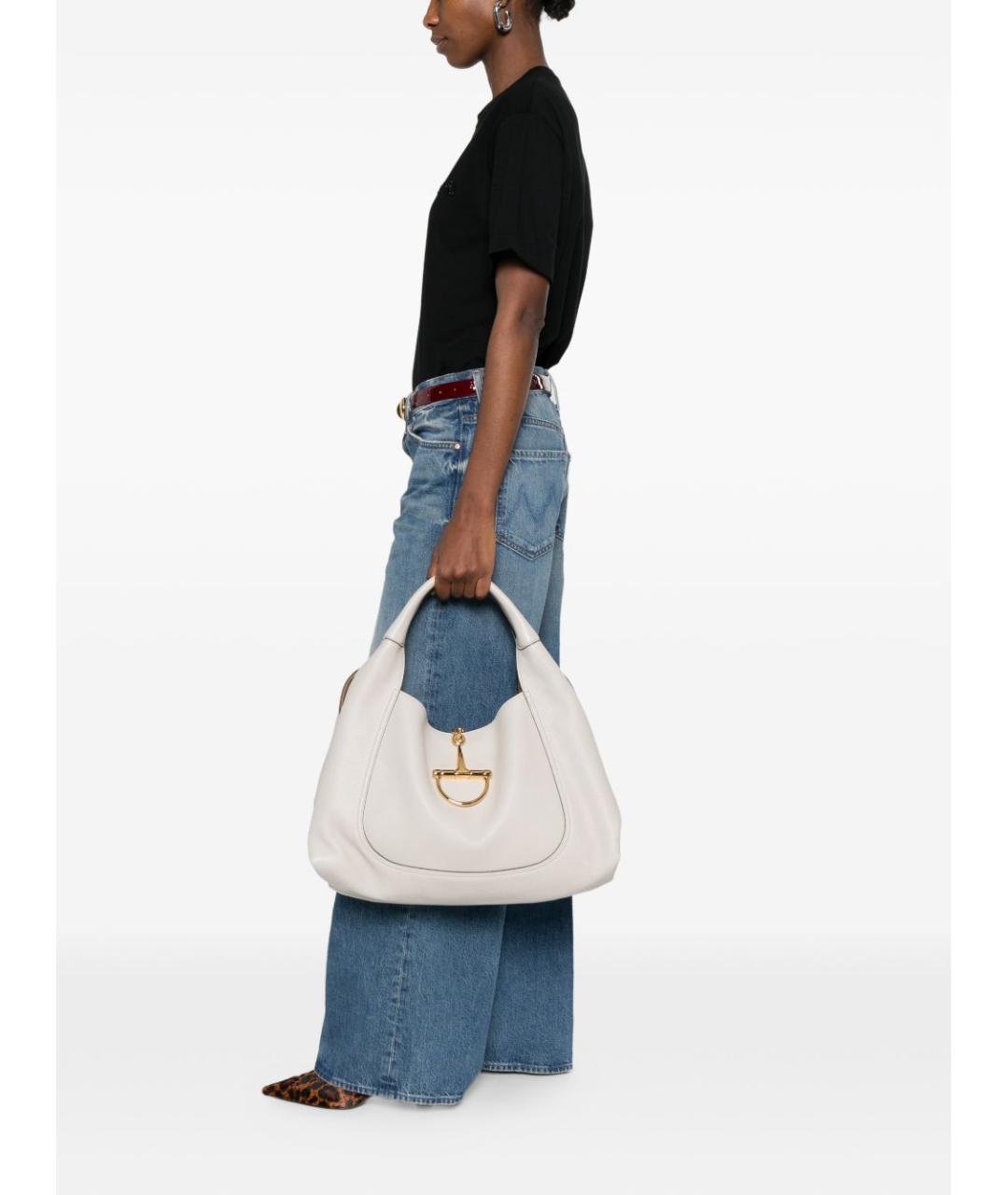 GUCCI Белая кожаная сумка тоут, фото 3