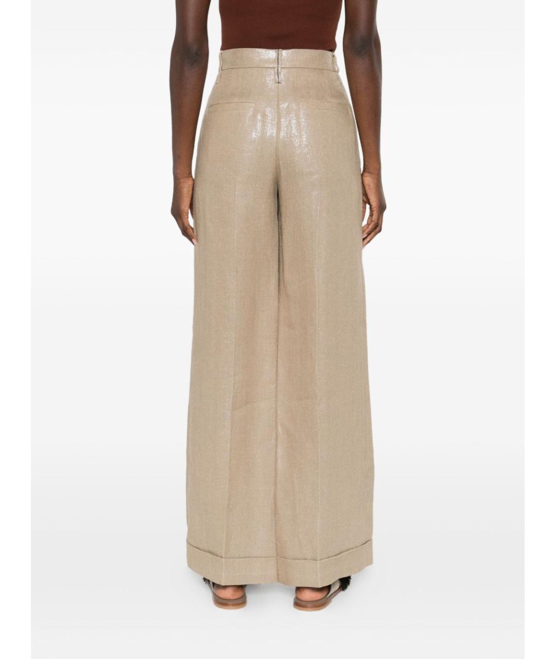 BRUNELLO CUCINELLI Бежевые льняные прямые брюки, фото 4