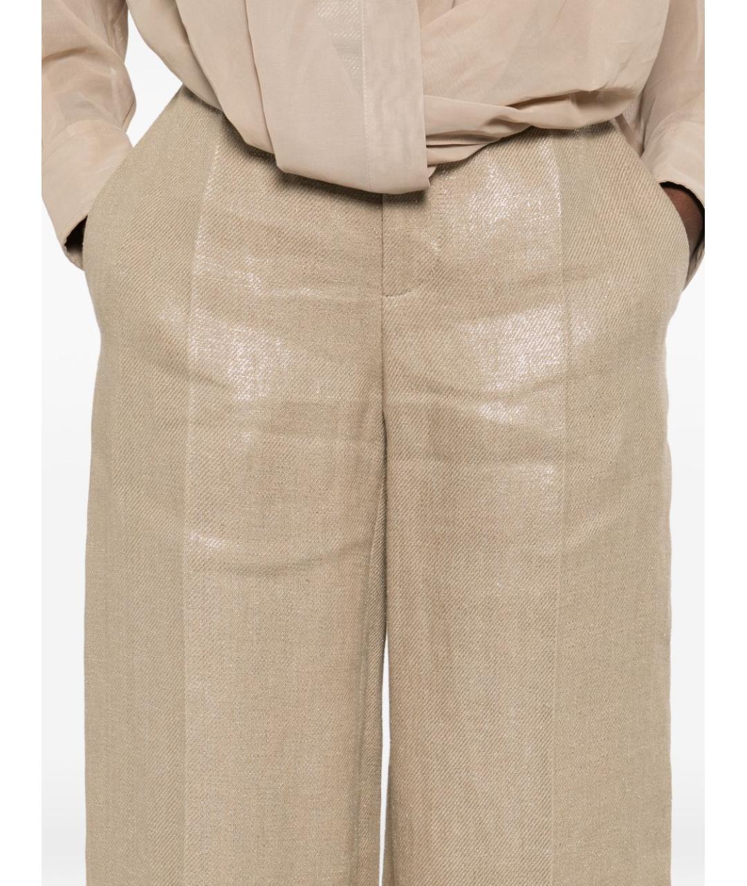 BRUNELLO CUCINELLI Бежевые льняные прямые брюки, фото 3