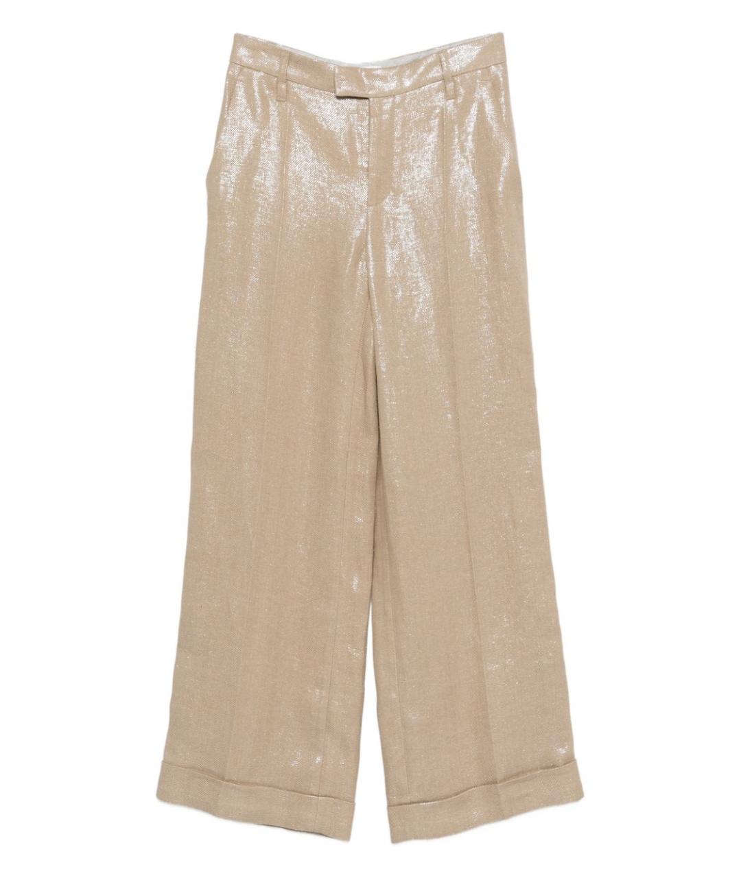 BRUNELLO CUCINELLI Бежевые льняные прямые брюки, фото 1