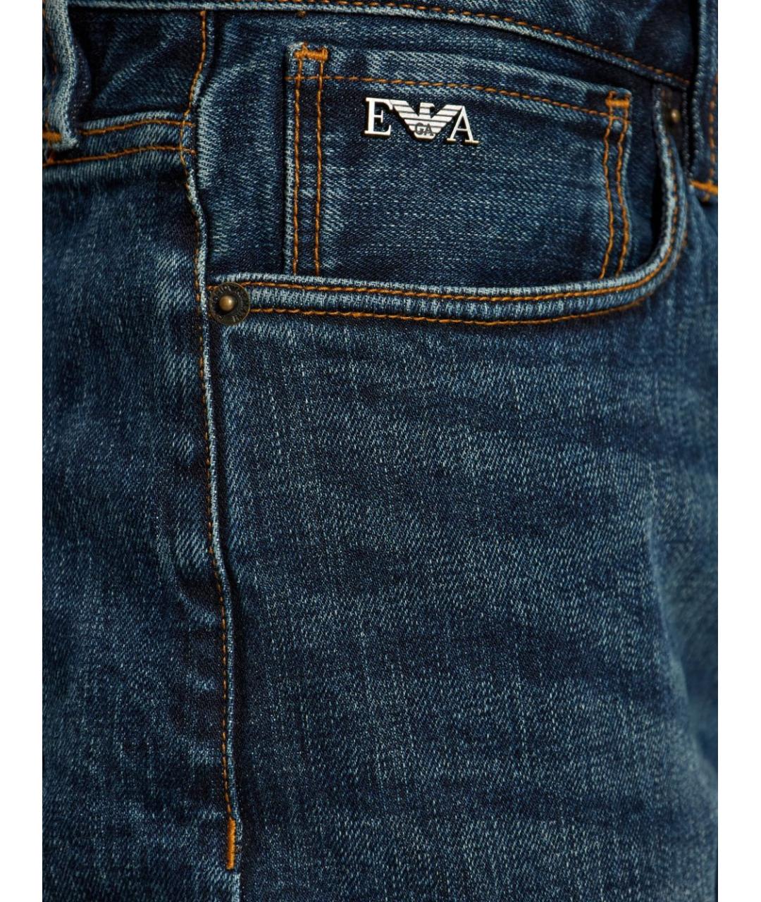 EMPORIO ARMANI Синие хлопковые прямые джинсы, фото 4