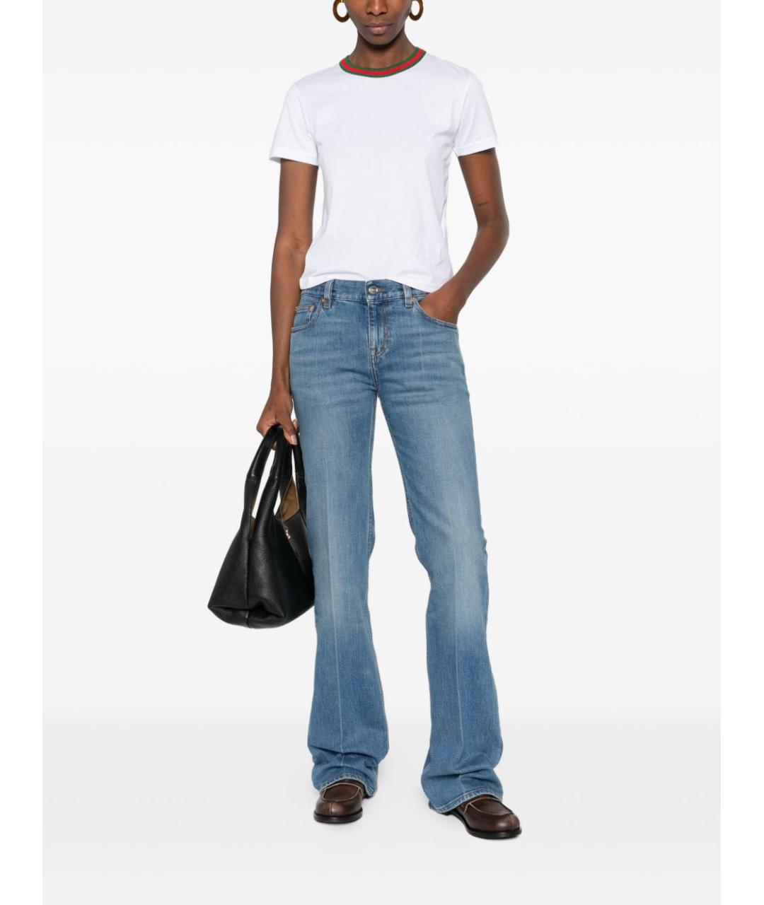 GUCCI Голубые хлопковые прямые джинсы, фото 4