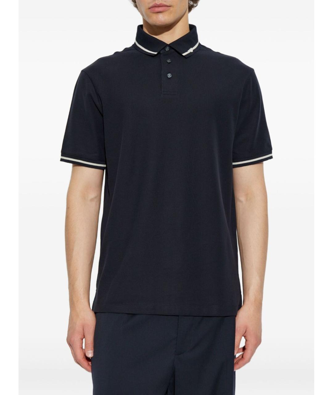 EMPORIO ARMANI Синее хлопковое поло с коротким рукавом, фото 3