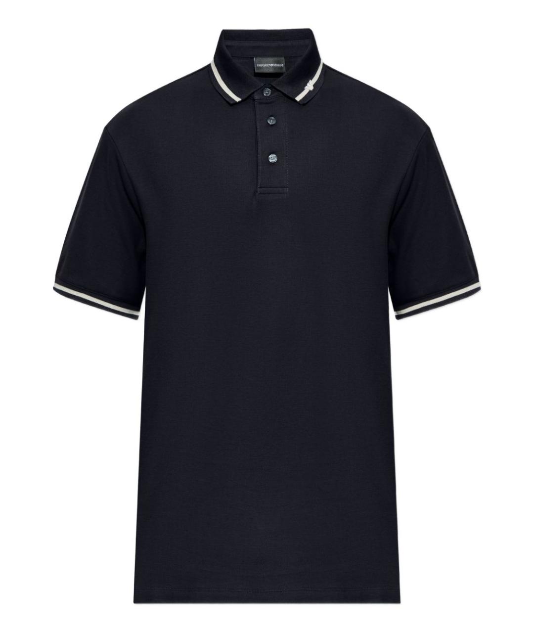 EMPORIO ARMANI Синее хлопковое поло с коротким рукавом, фото 1