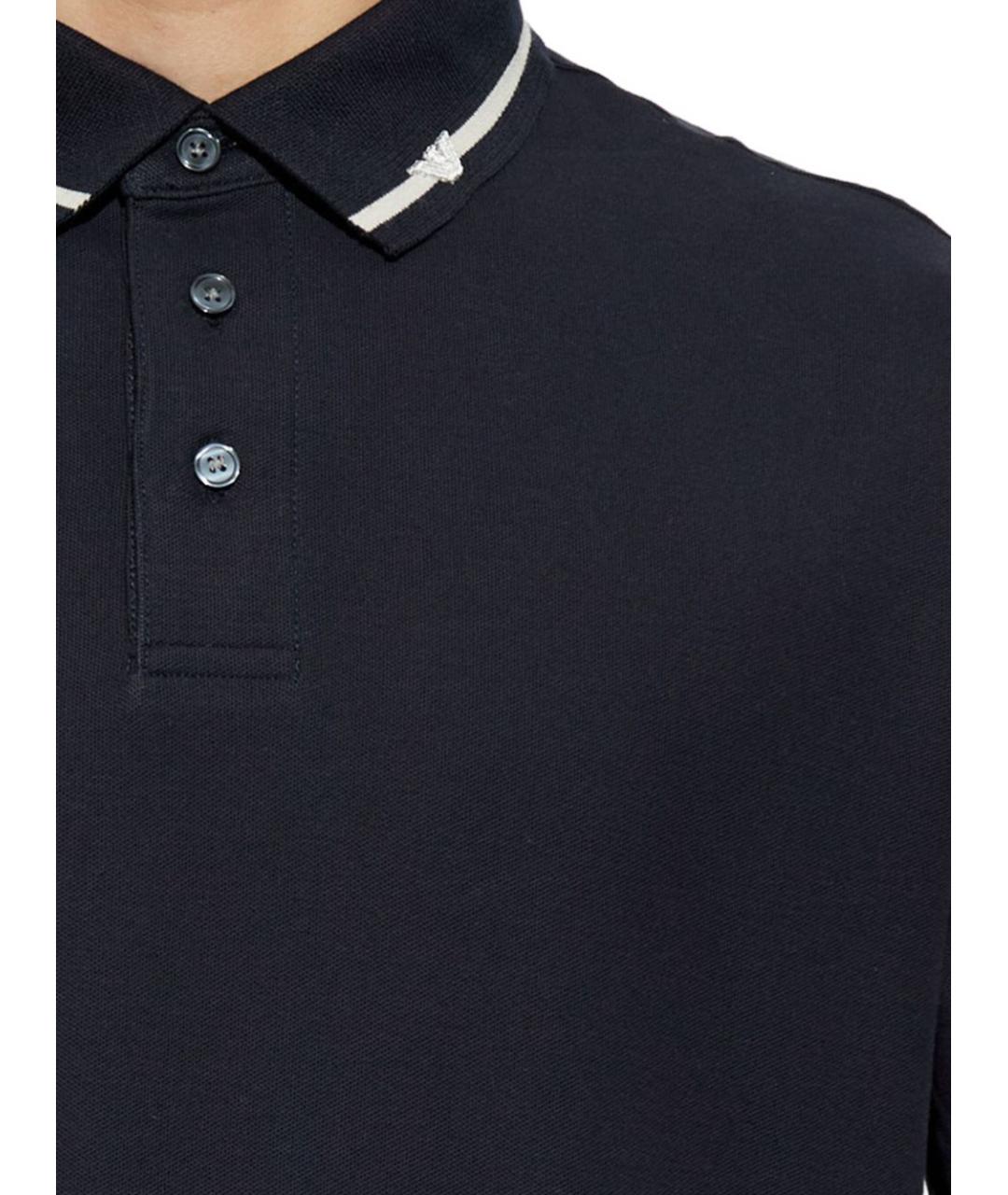 EMPORIO ARMANI Синее хлопковое поло с коротким рукавом, фото 4
