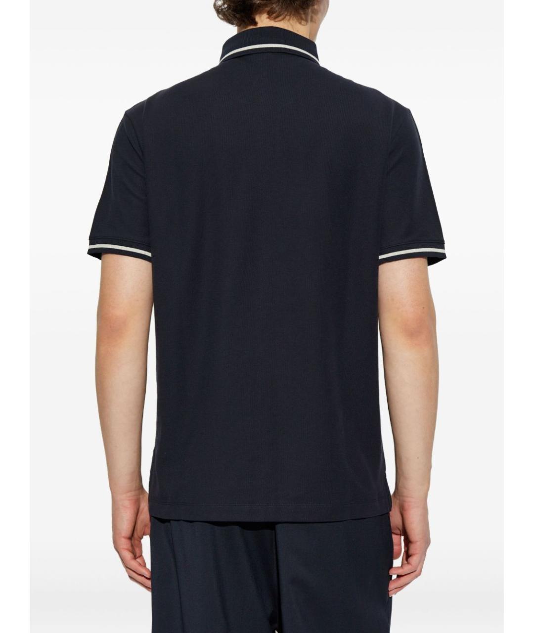 EMPORIO ARMANI Синее хлопковое поло с коротким рукавом, фото 2