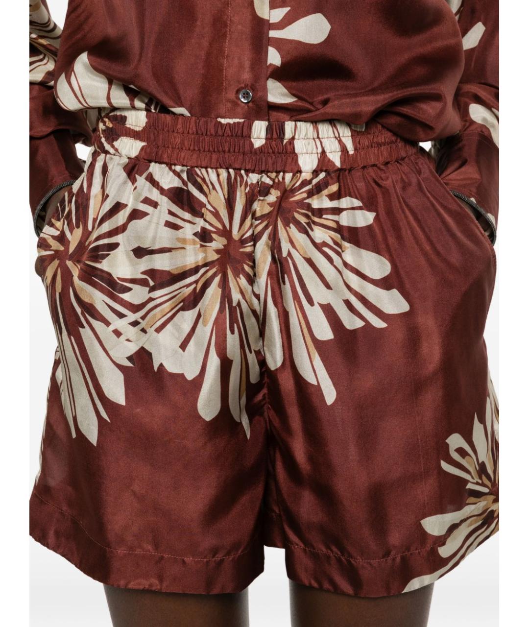 BRUNELLO CUCINELLI Бордовые шелковые шорты, фото 5
