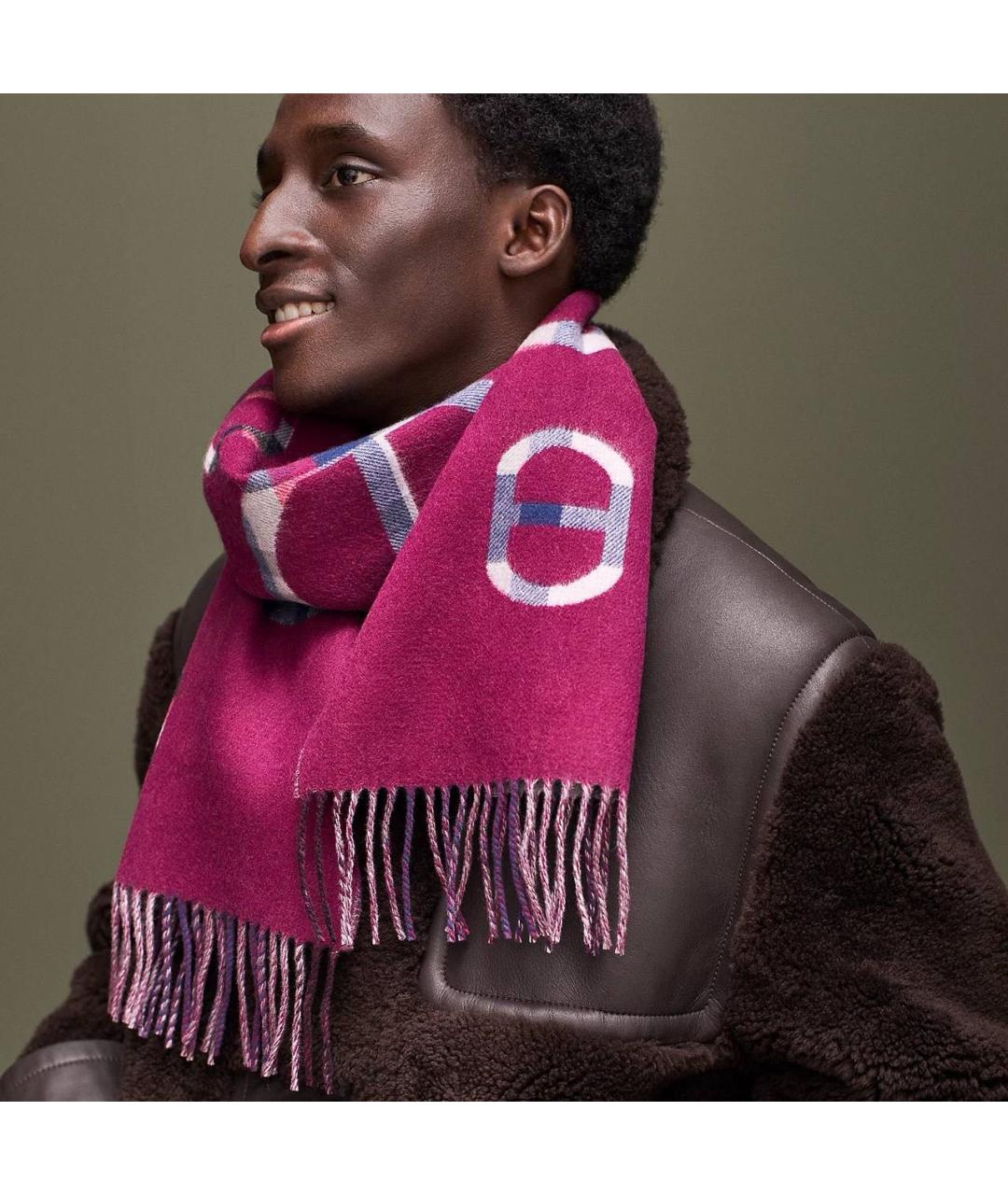 HERMES Бордовый кашемировый шарф, фото 3