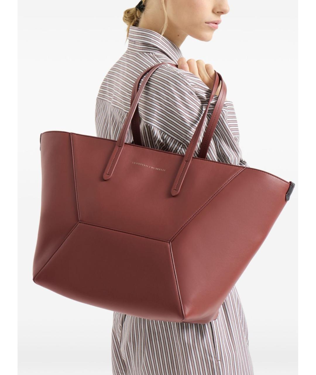 BRUNELLO CUCINELLI Красная кожаная сумка тоут, фото 3