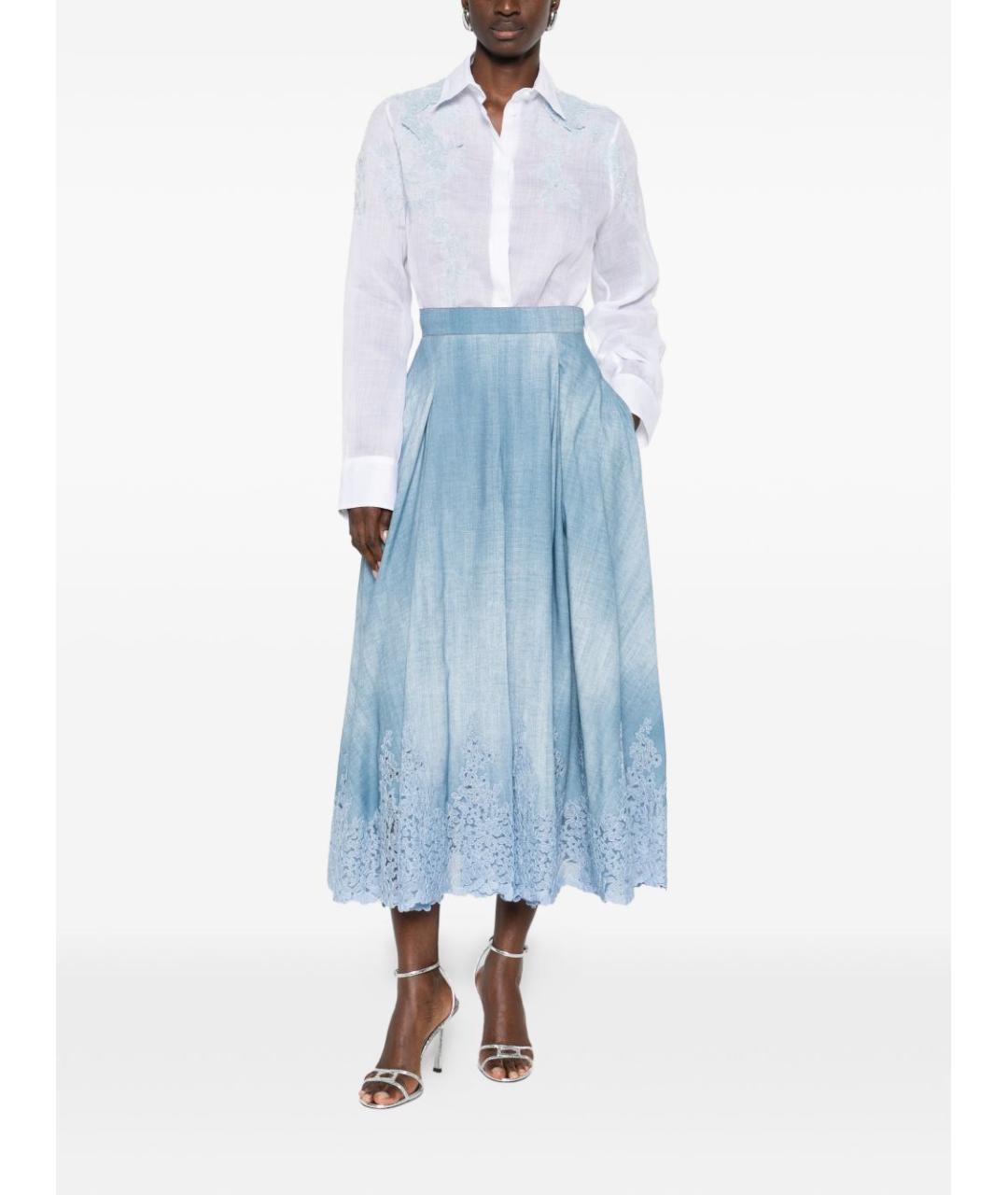 ERMANNO SCERVINO Голубая вискозная юбка миди, фото 2