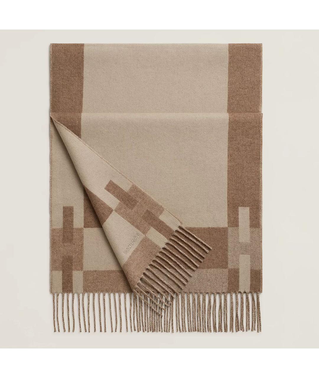 HERMES Бежевый кашемировый шарф, фото 5