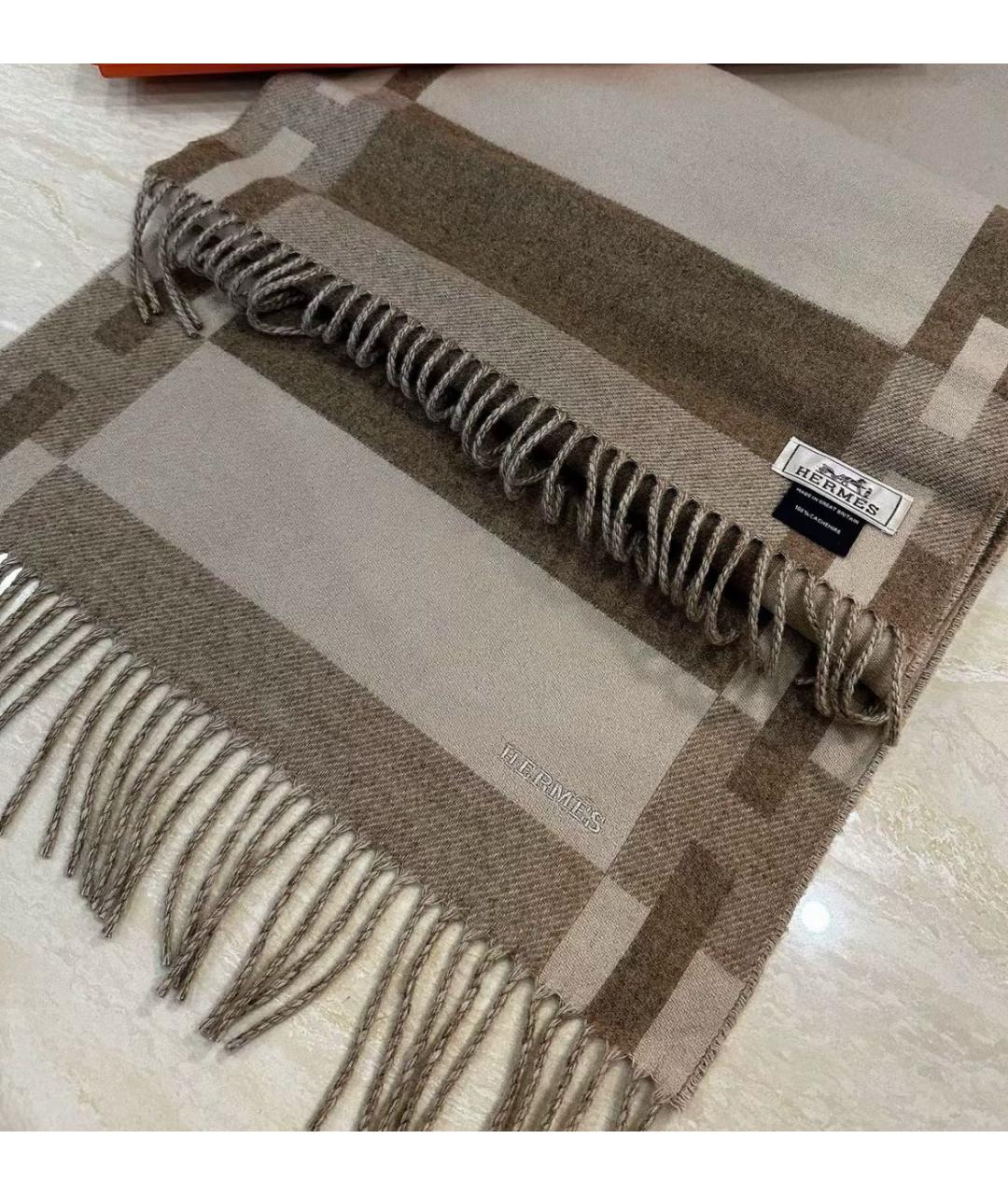 HERMES Бежевый кашемировый шарф, фото 4
