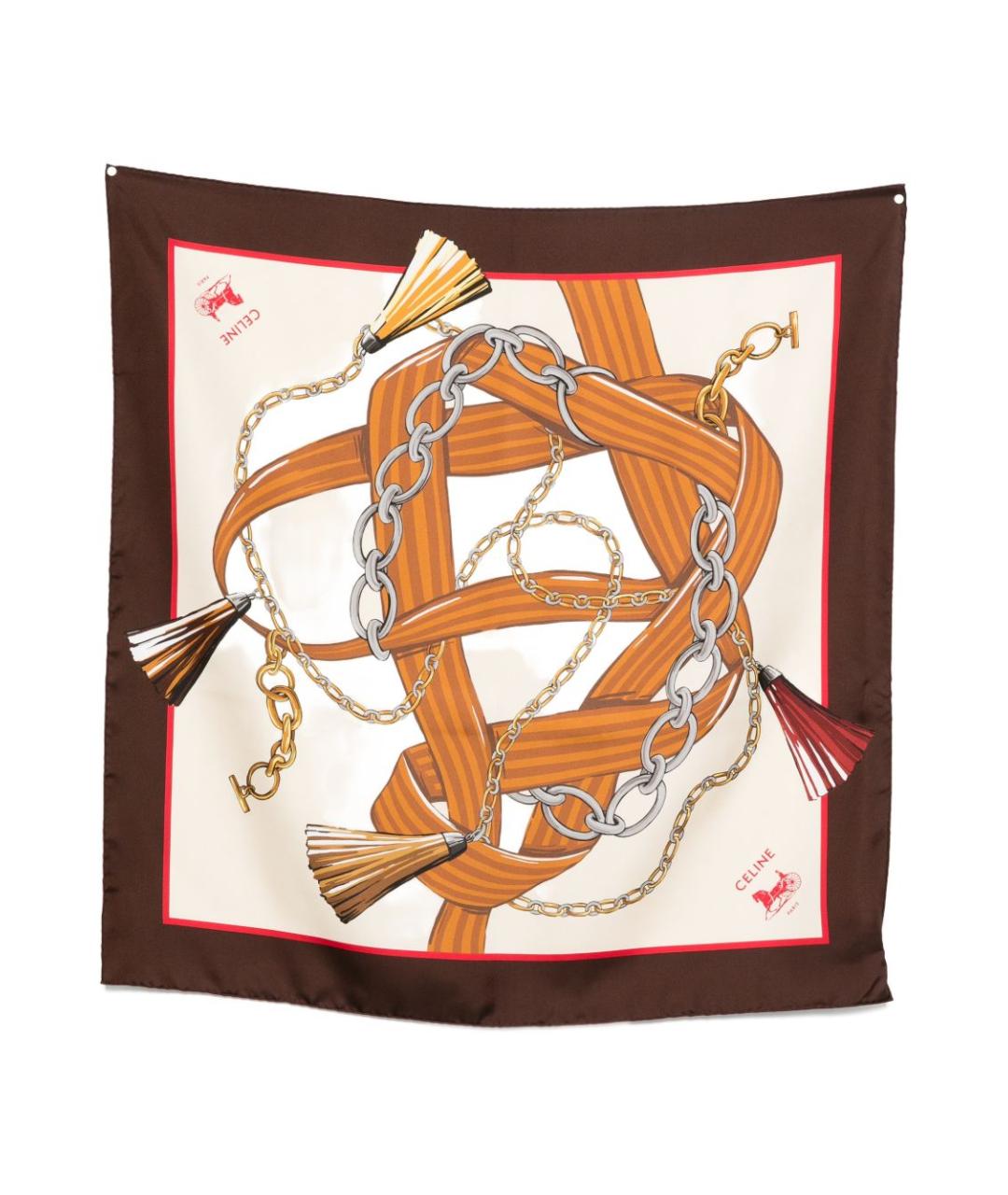 CELINE Коричневый шелковый шарф, фото 1