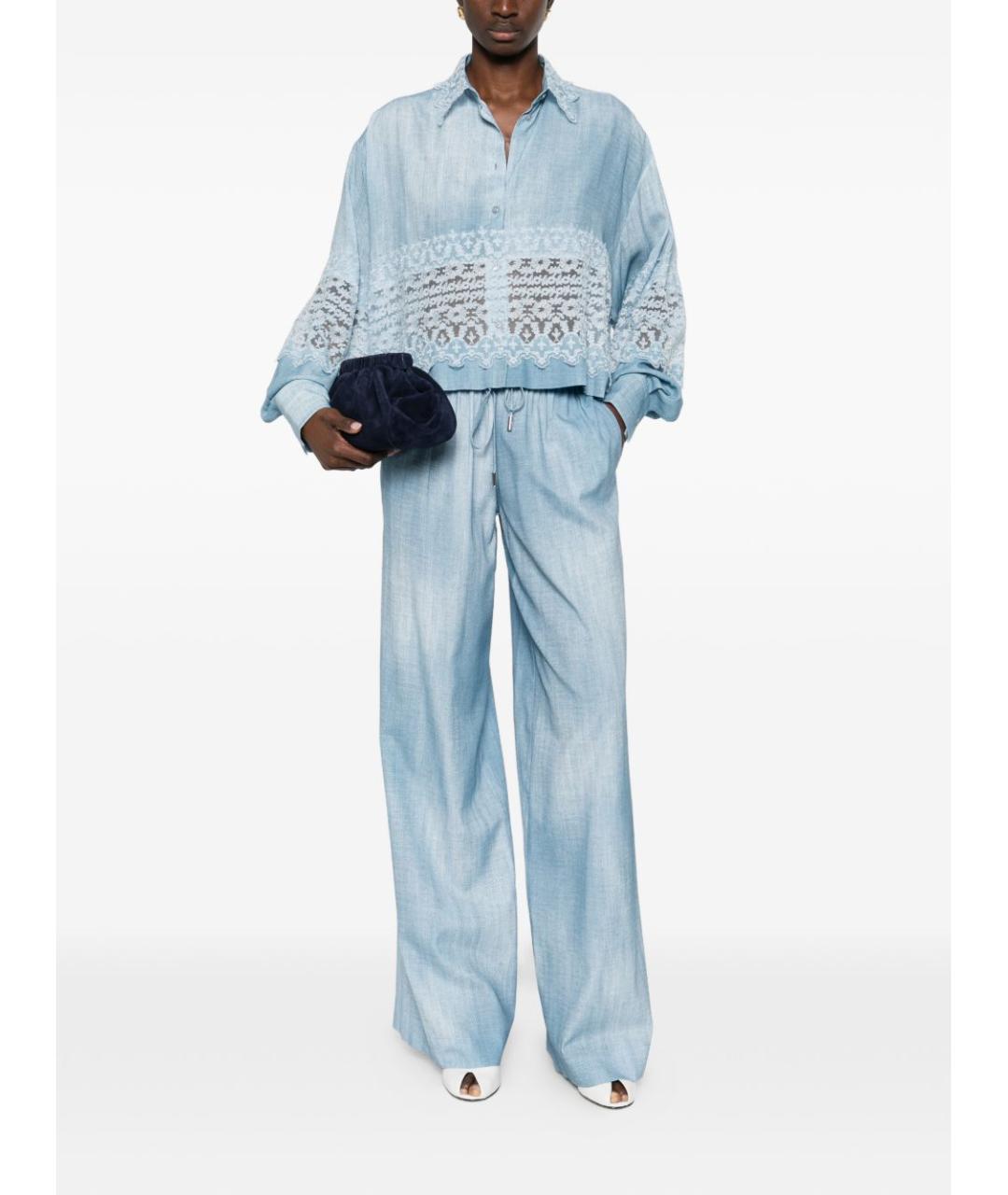 ERMANNO SCERVINO Голубые вискозные прямые брюки, фото 4