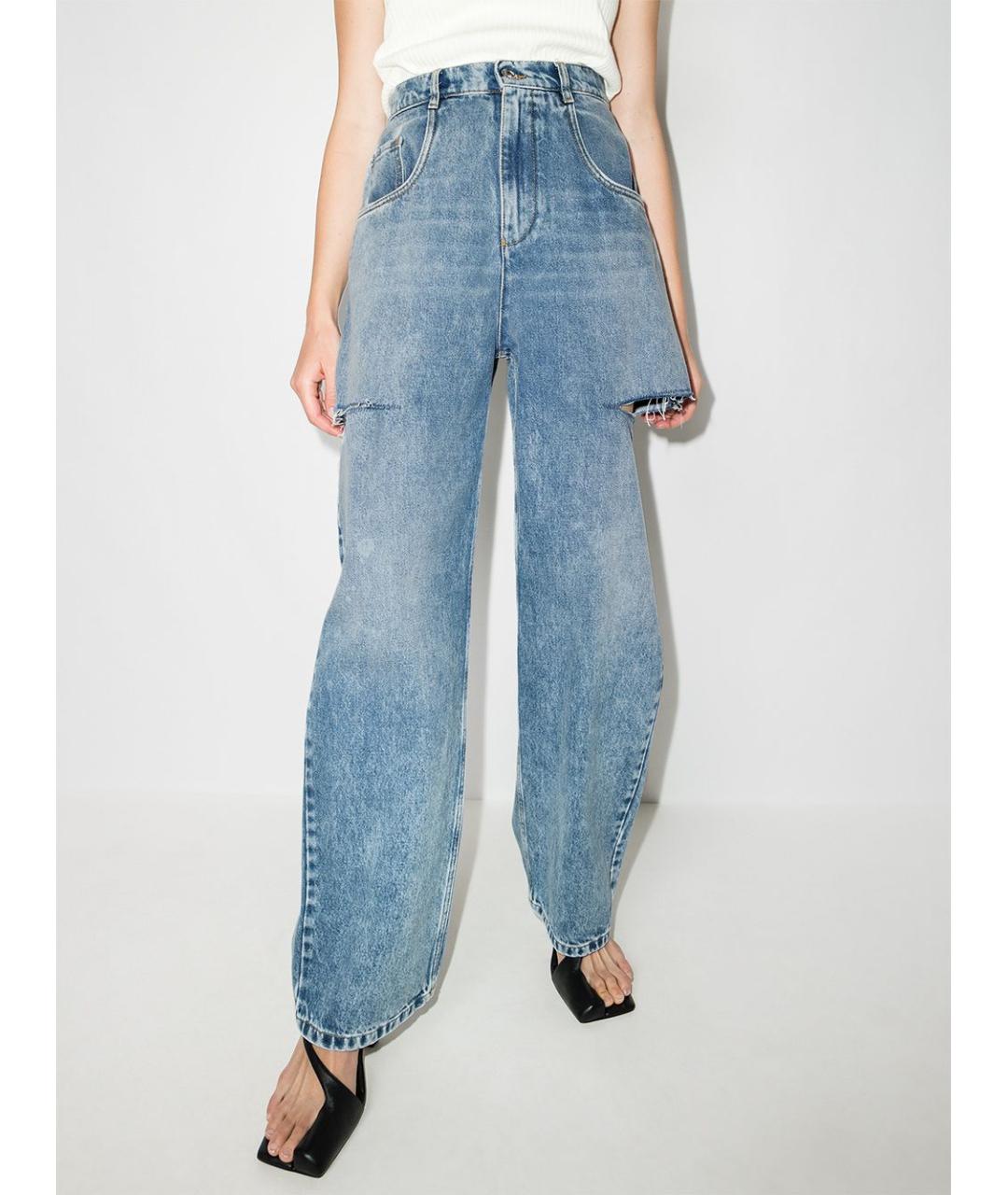 MAISON MARGIELA Голубые хлопковые прямые джинсы, фото 2
