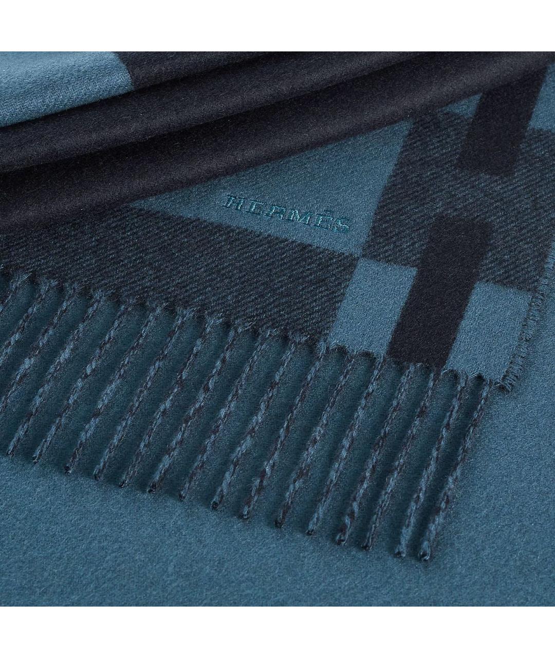 HERMES Синий кашемировый шарф, фото 3