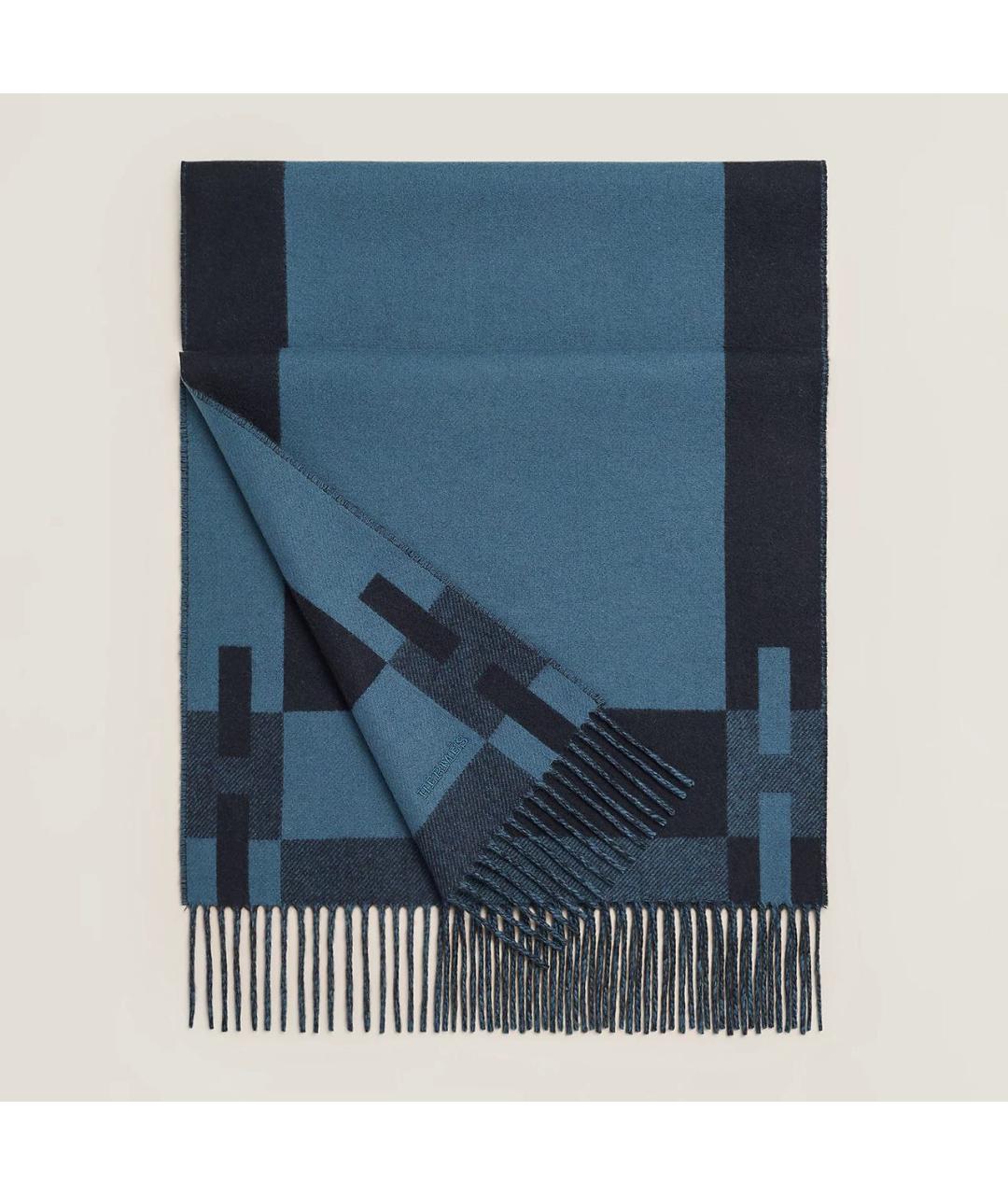 HERMES Синий кашемировый шарф, фото 4