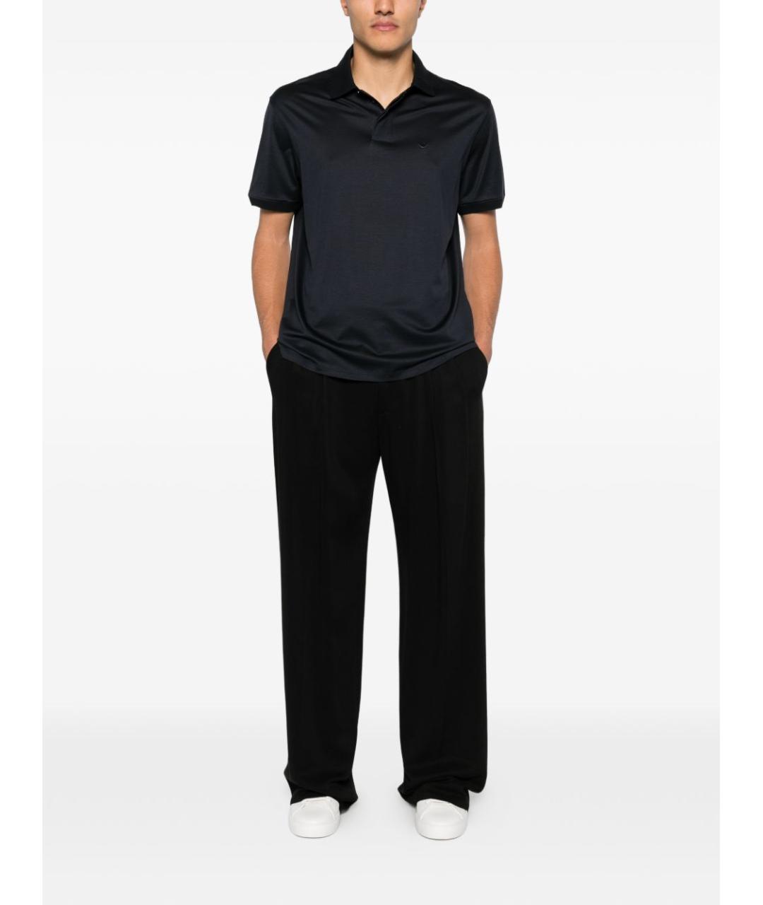 EMPORIO ARMANI Синее хлопковое поло с коротким рукавом, фото 3