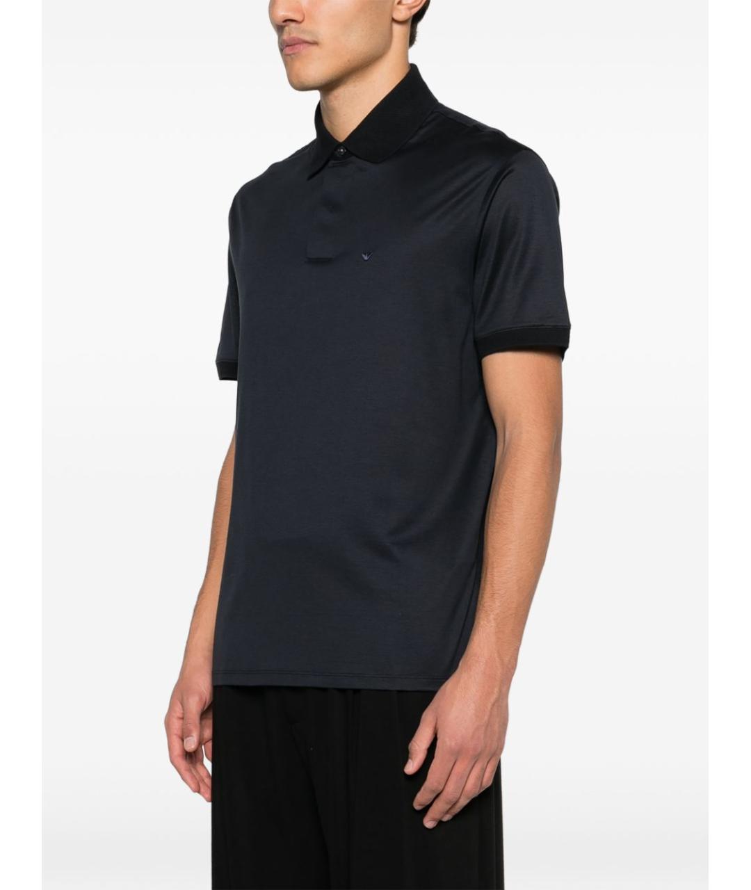 EMPORIO ARMANI Синее хлопковое поло с коротким рукавом, фото 4