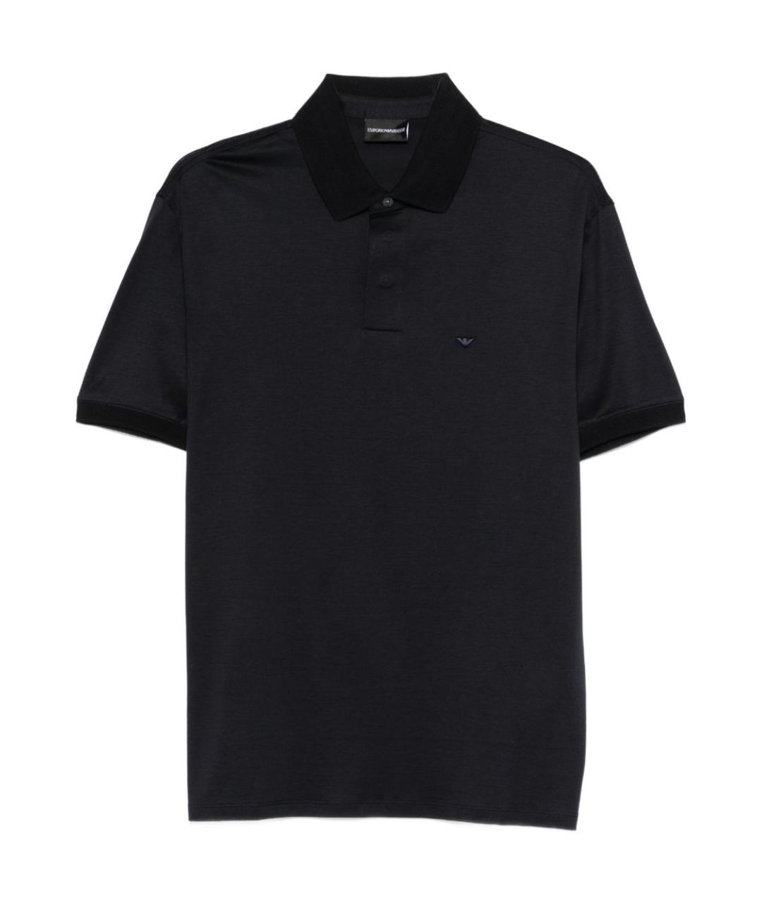 EMPORIO ARMANI Синее хлопковое поло с коротким рукавом, фото 1