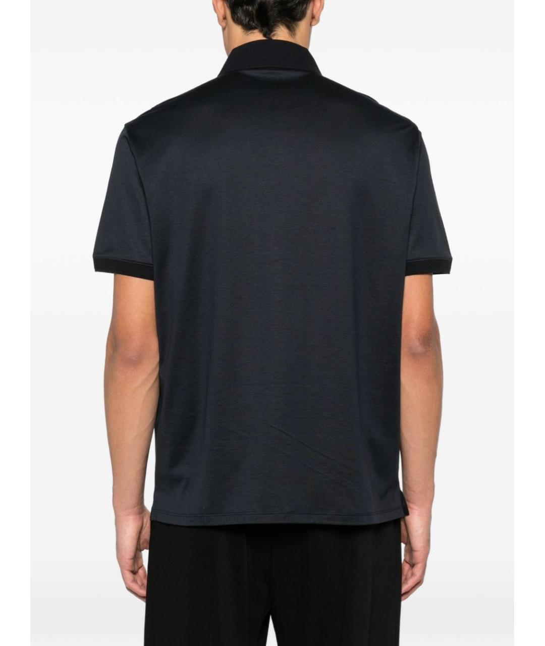 EMPORIO ARMANI Синее хлопковое поло с коротким рукавом, фото 2