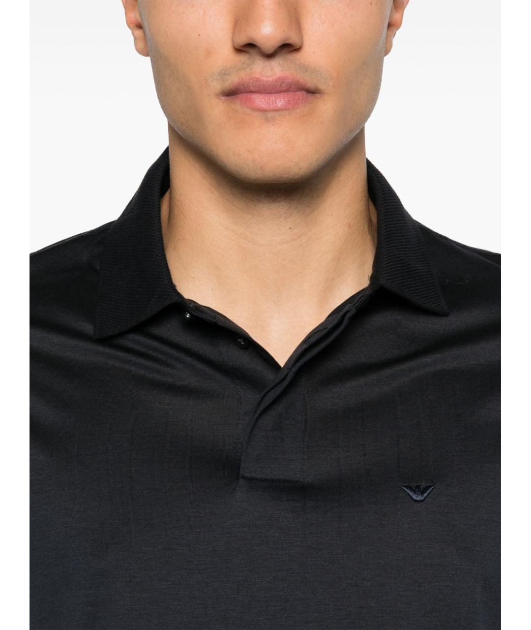 EMPORIO ARMANI Синее хлопковое поло с коротким рукавом, фото 5