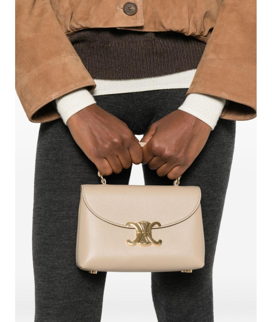 CELINE Бежевая кожаная сумка с короткими ручками, фото 2