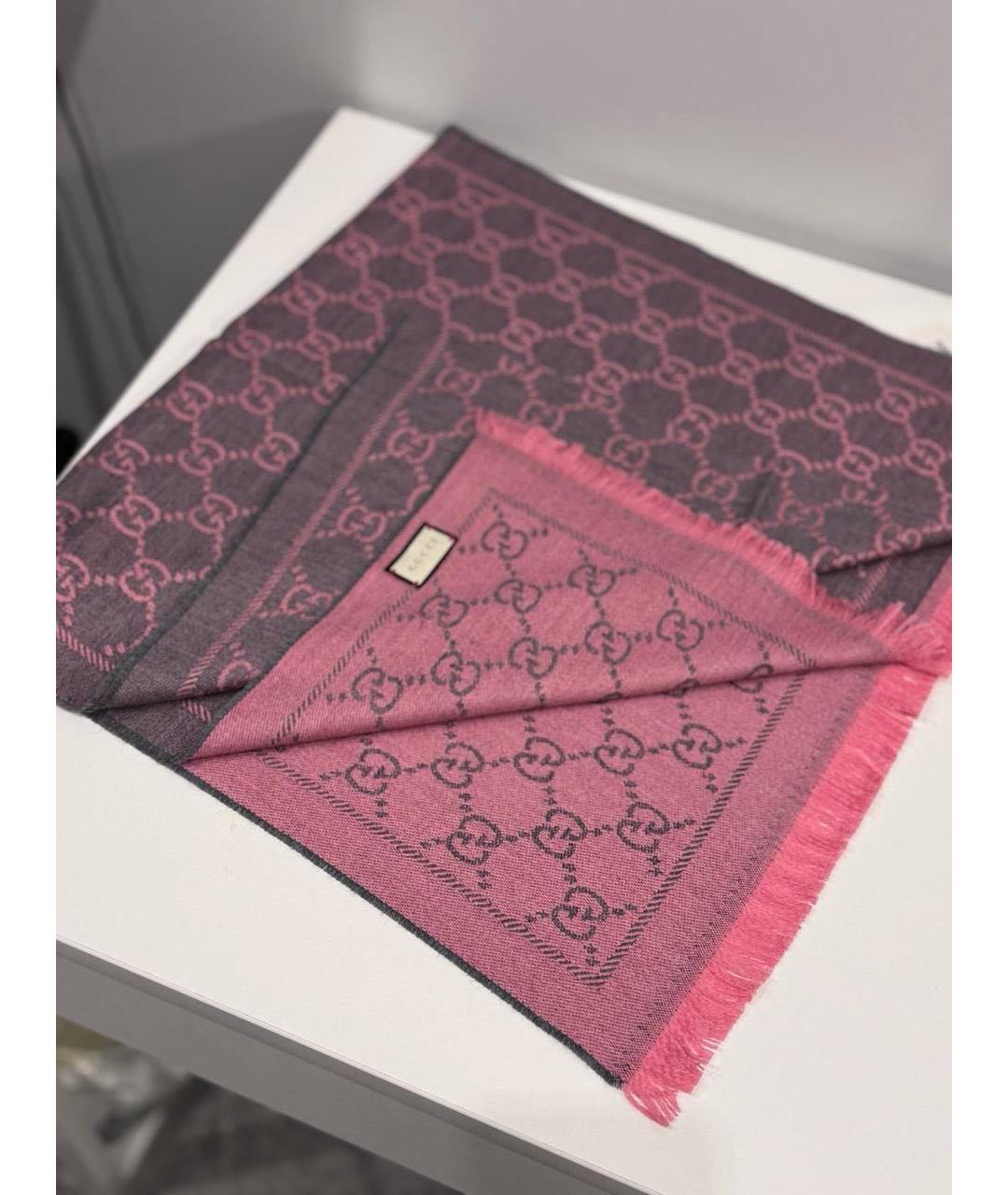 GUCCI Розовый шерстяной шарф, фото 4