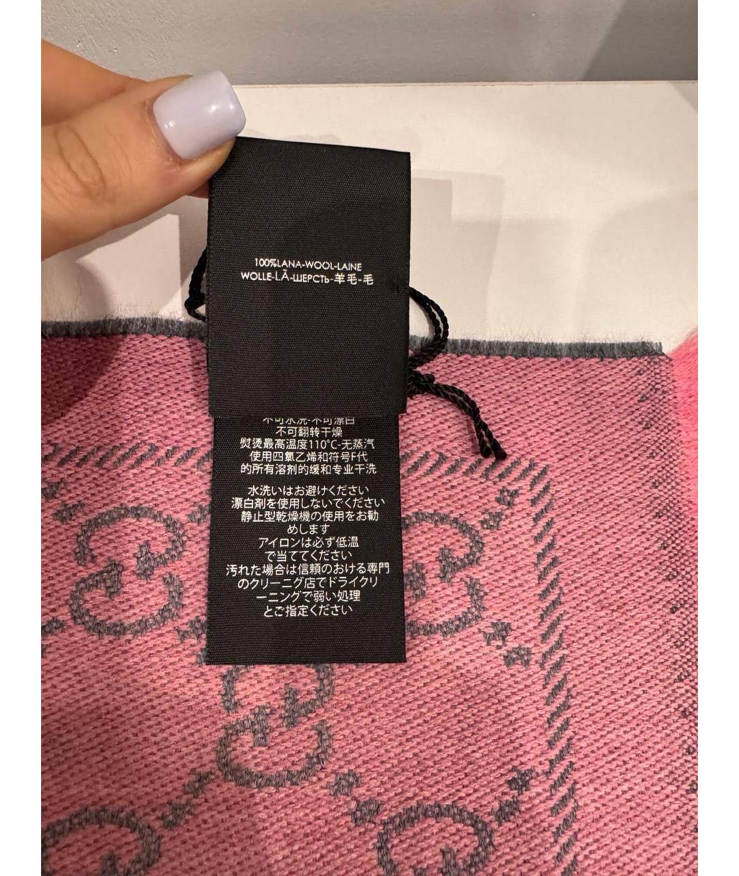 GUCCI Розовый шерстяной шарф, фото 3