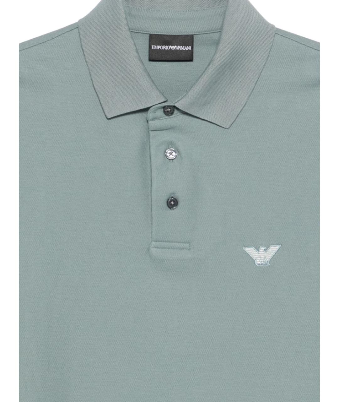 EMPORIO ARMANI Голубое хлопковое поло с коротким рукавом, фото 3