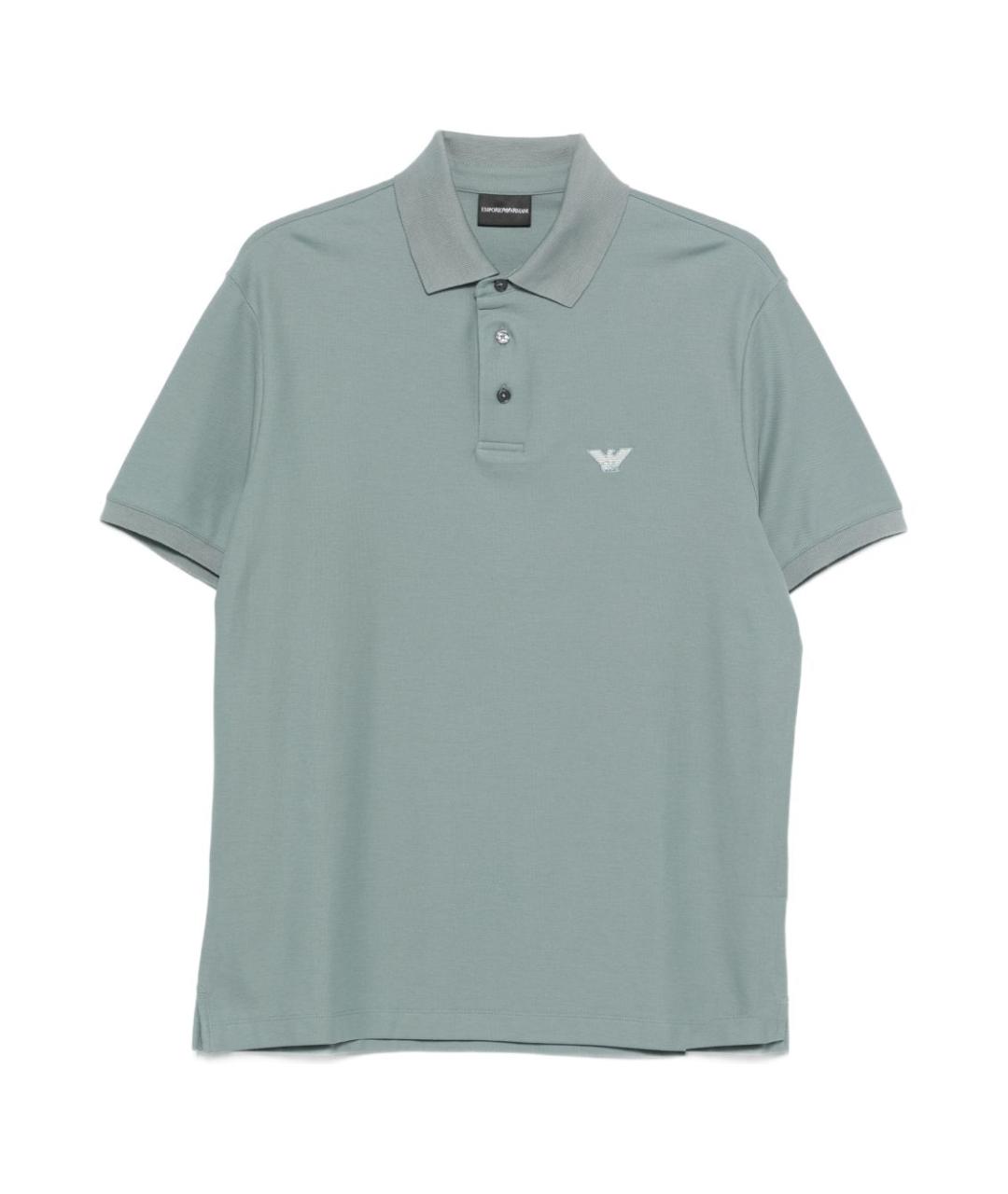 EMPORIO ARMANI Голубое хлопковое поло с коротким рукавом, фото 1
