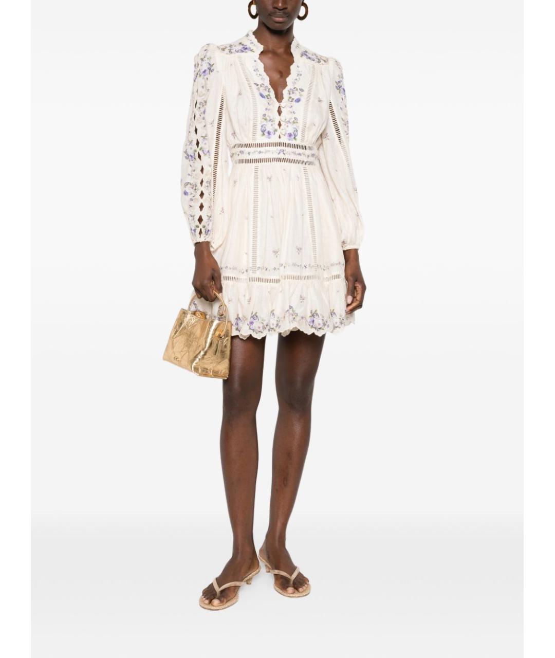 ZIMMERMANN Бежевое льняное повседневное платье, фото 4