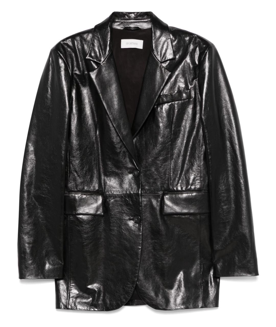 SPORTMAX Черный кожаный жакет/пиджак, фото 1