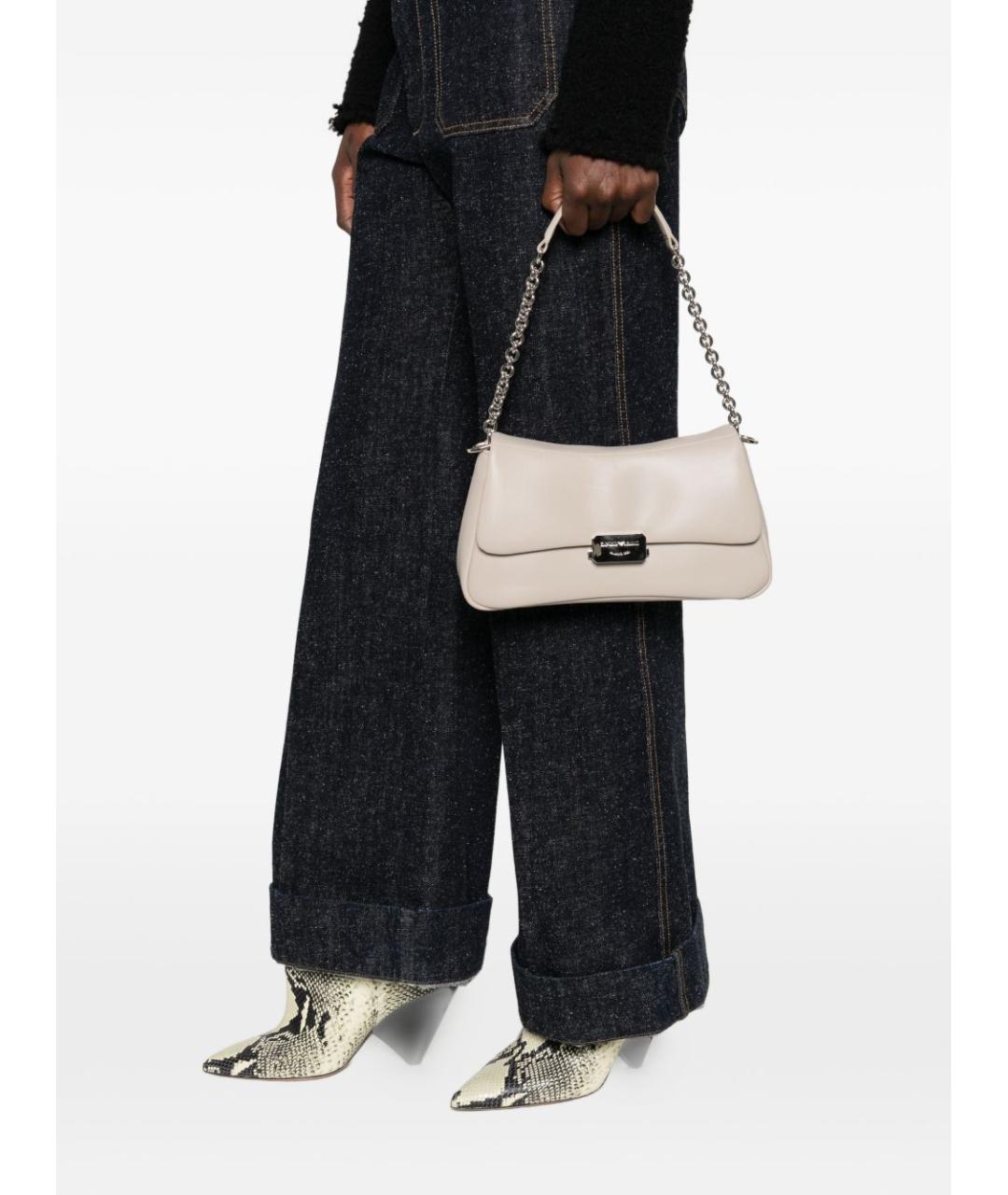 EMPORIO ARMANI Бежевая кожаная сумка через плечо, фото 2