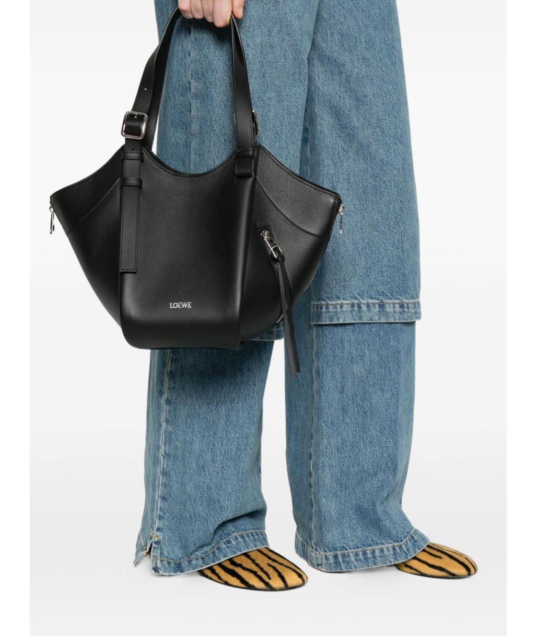 LOEWE Черная кожаная сумка тоут, фото 2
