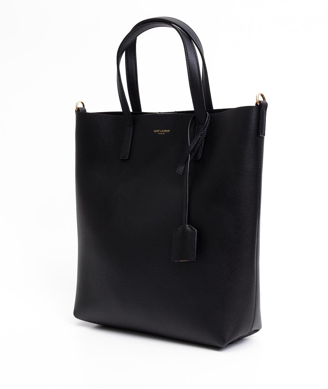 SAINT LAURENT Черная кожаная сумка тоут, фото 2