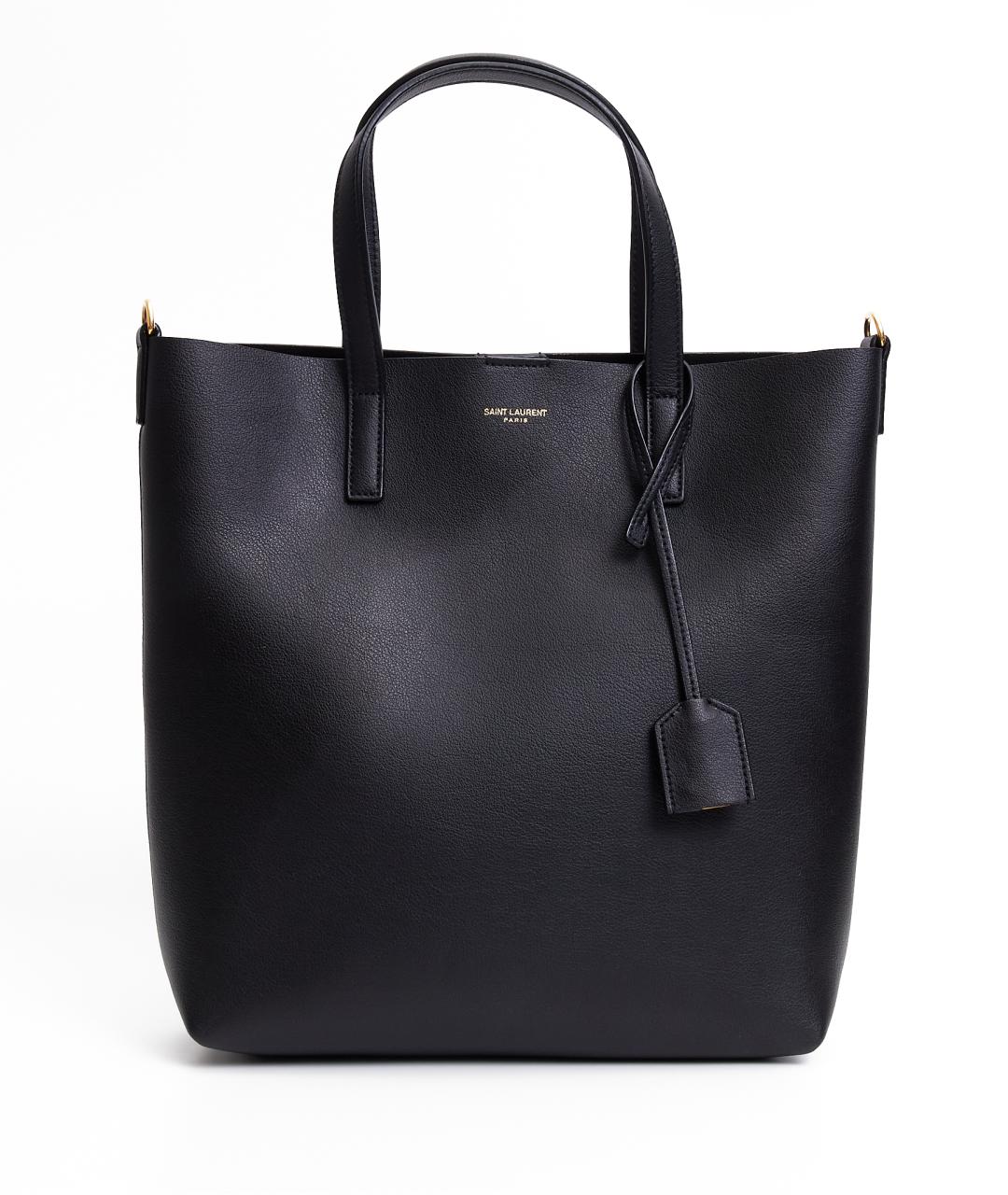 SAINT LAURENT Черная кожаная сумка тоут, фото 1