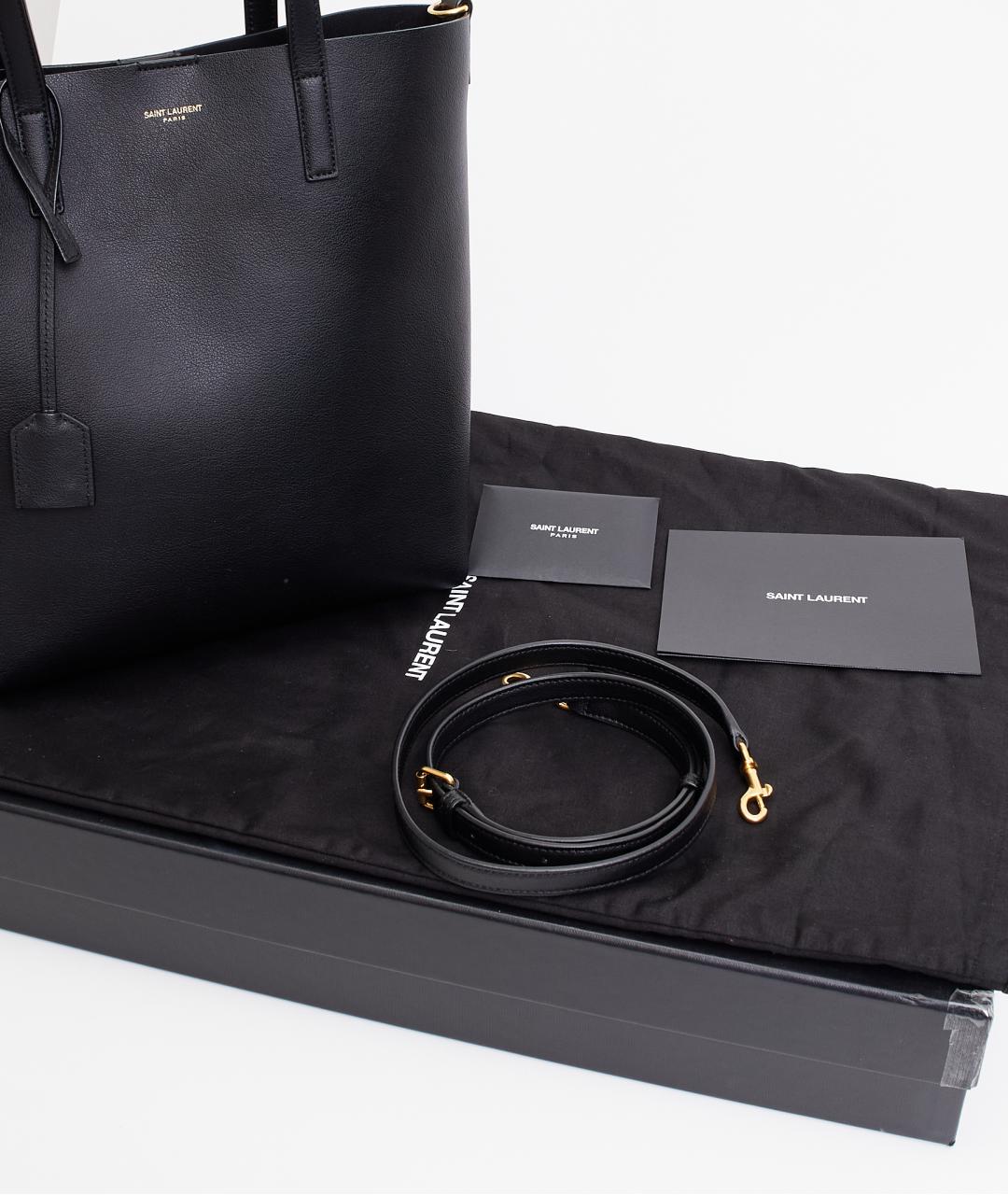 SAINT LAURENT Черная кожаная сумка тоут, фото 7