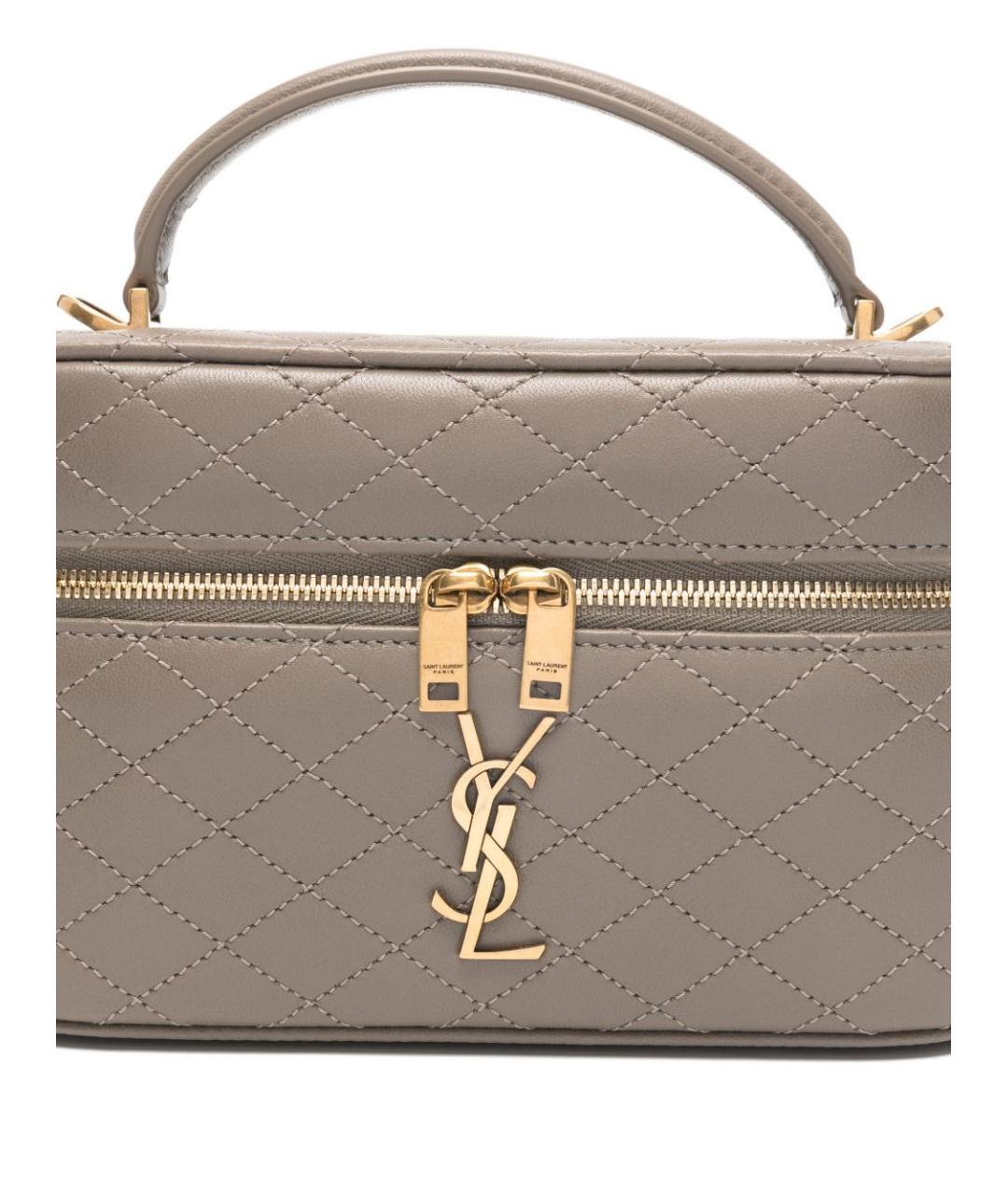 SAINT LAURENT Серая кожаная сумка с короткими ручками, фото 5