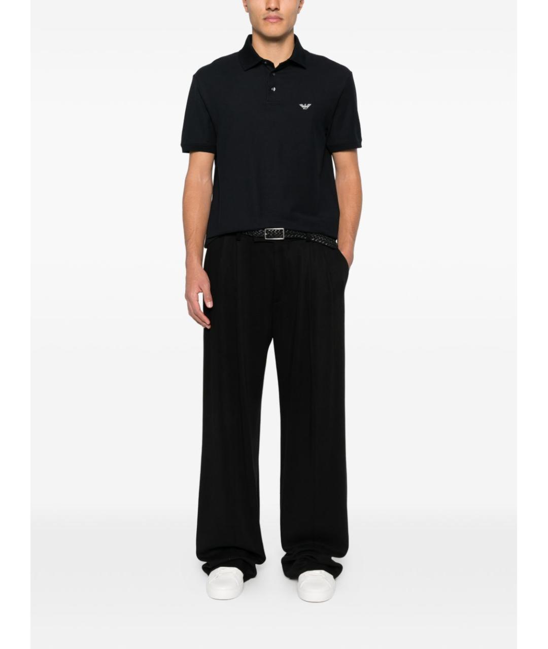 EMPORIO ARMANI Темно-синее хлопковое поло с коротким рукавом, фото 4