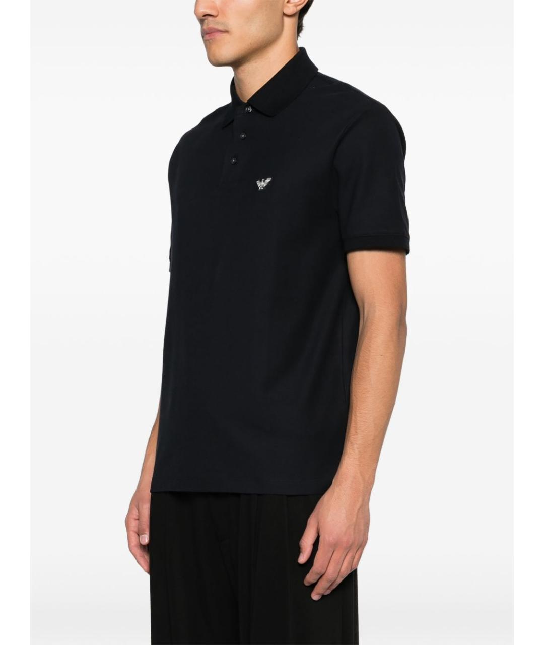 EMPORIO ARMANI Темно-синее хлопковое поло с коротким рукавом, фото 5