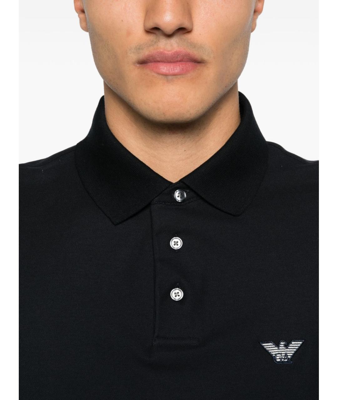 EMPORIO ARMANI Темно-синее хлопковое поло с коротким рукавом, фото 3
