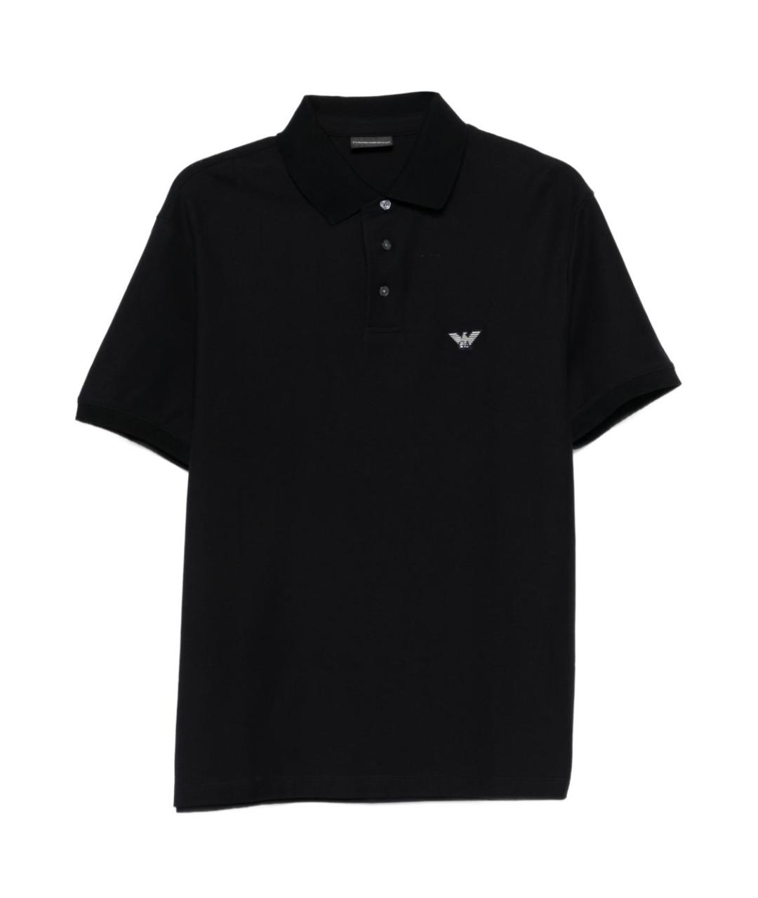 EMPORIO ARMANI Темно-синее хлопковое поло с коротким рукавом, фото 1