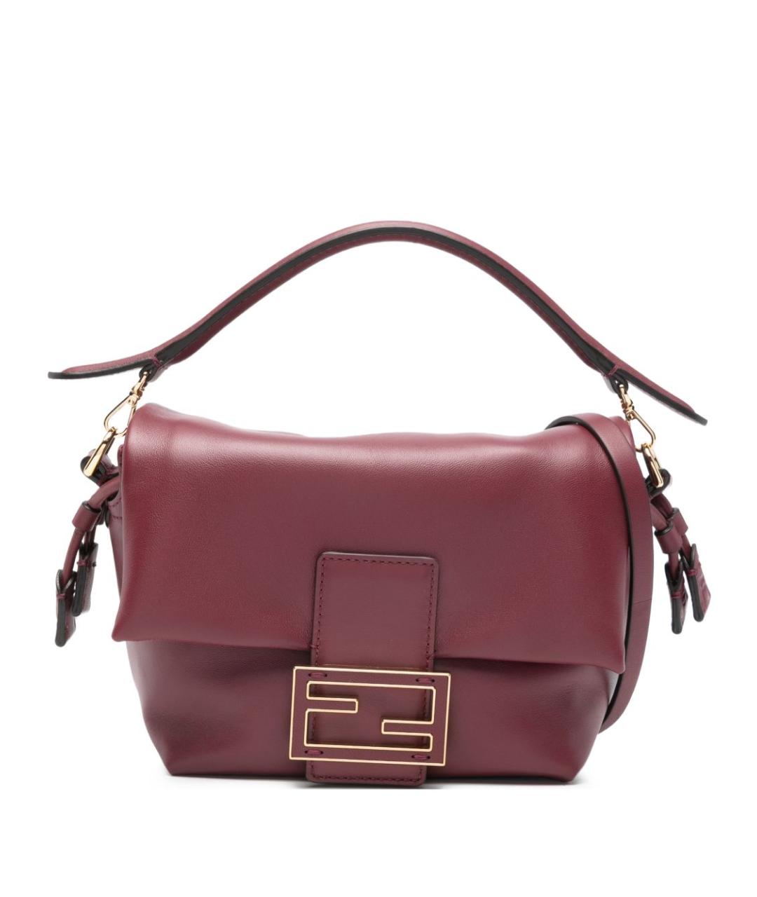 FENDI Бордовая кожаная сумка с короткими ручками, фото 1