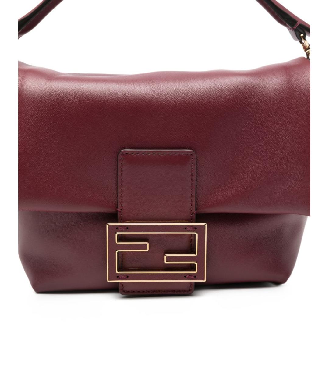 FENDI Бордовая кожаная сумка с короткими ручками, фото 5