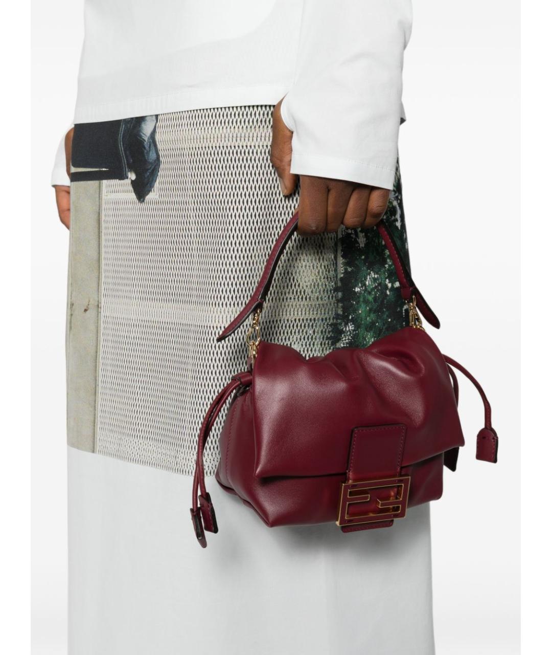 FENDI Бордовая кожаная сумка с короткими ручками, фото 3