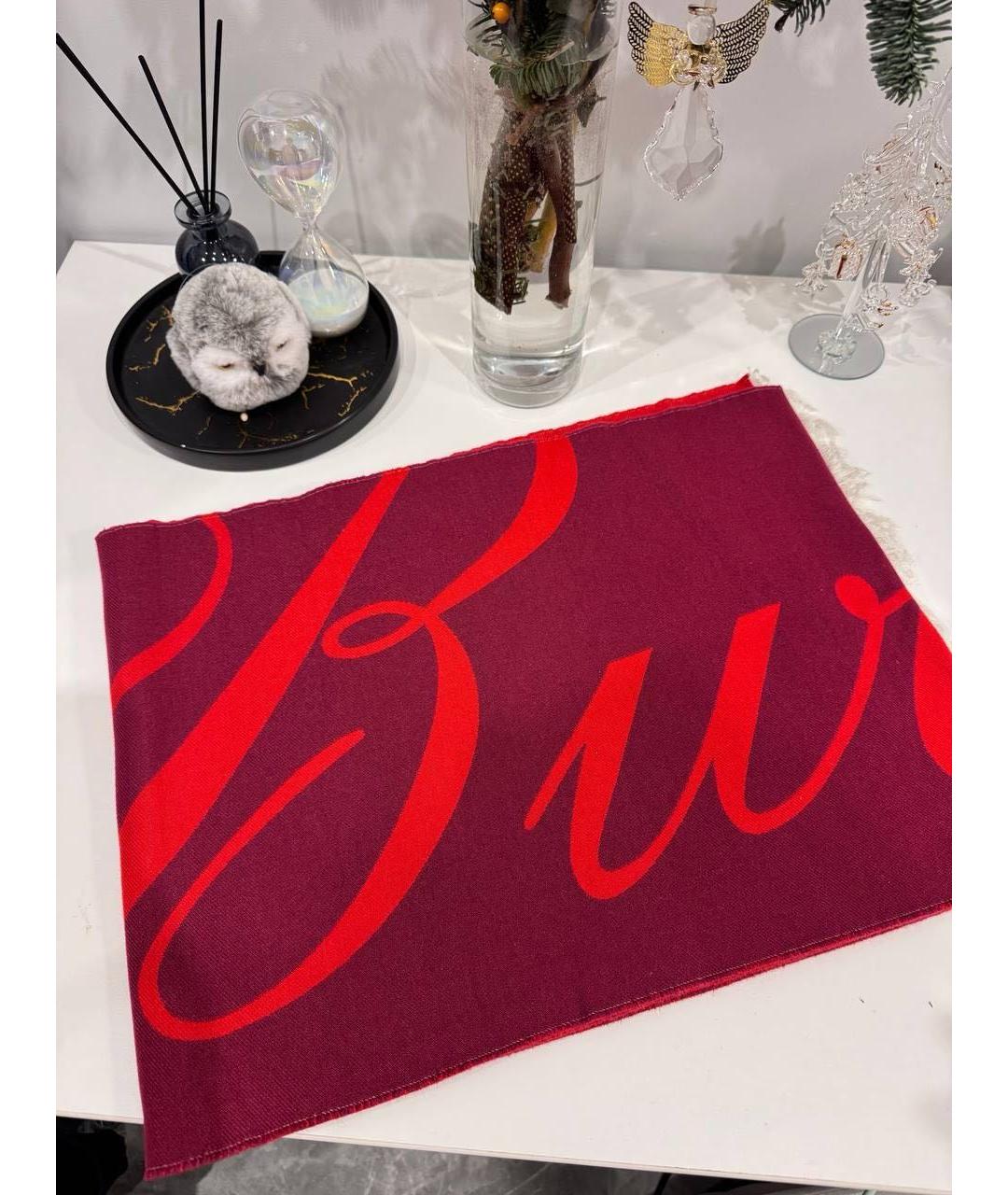 BURBERRY Бордовый шерстяной шарф, фото 3