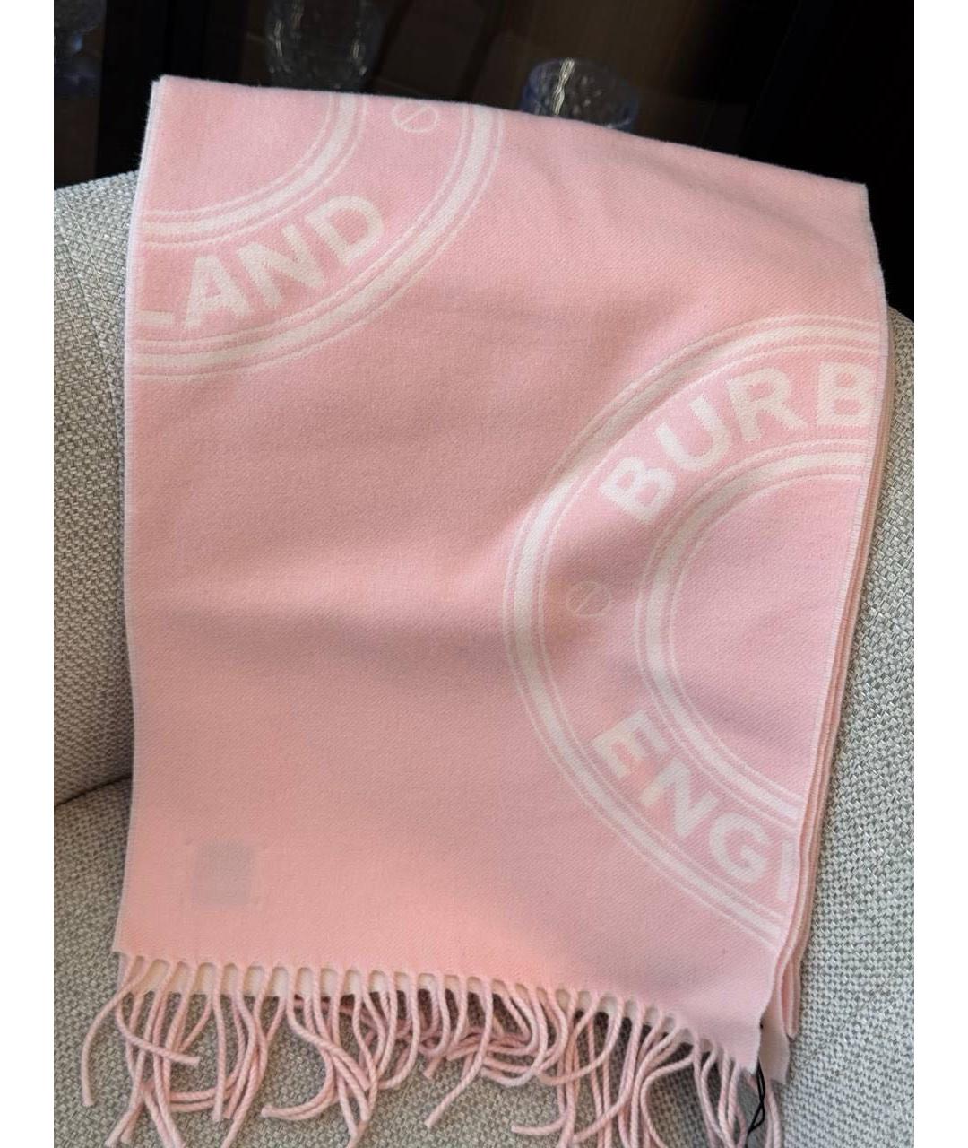 BURBERRY Розовый шерстяной шарф, фото 4